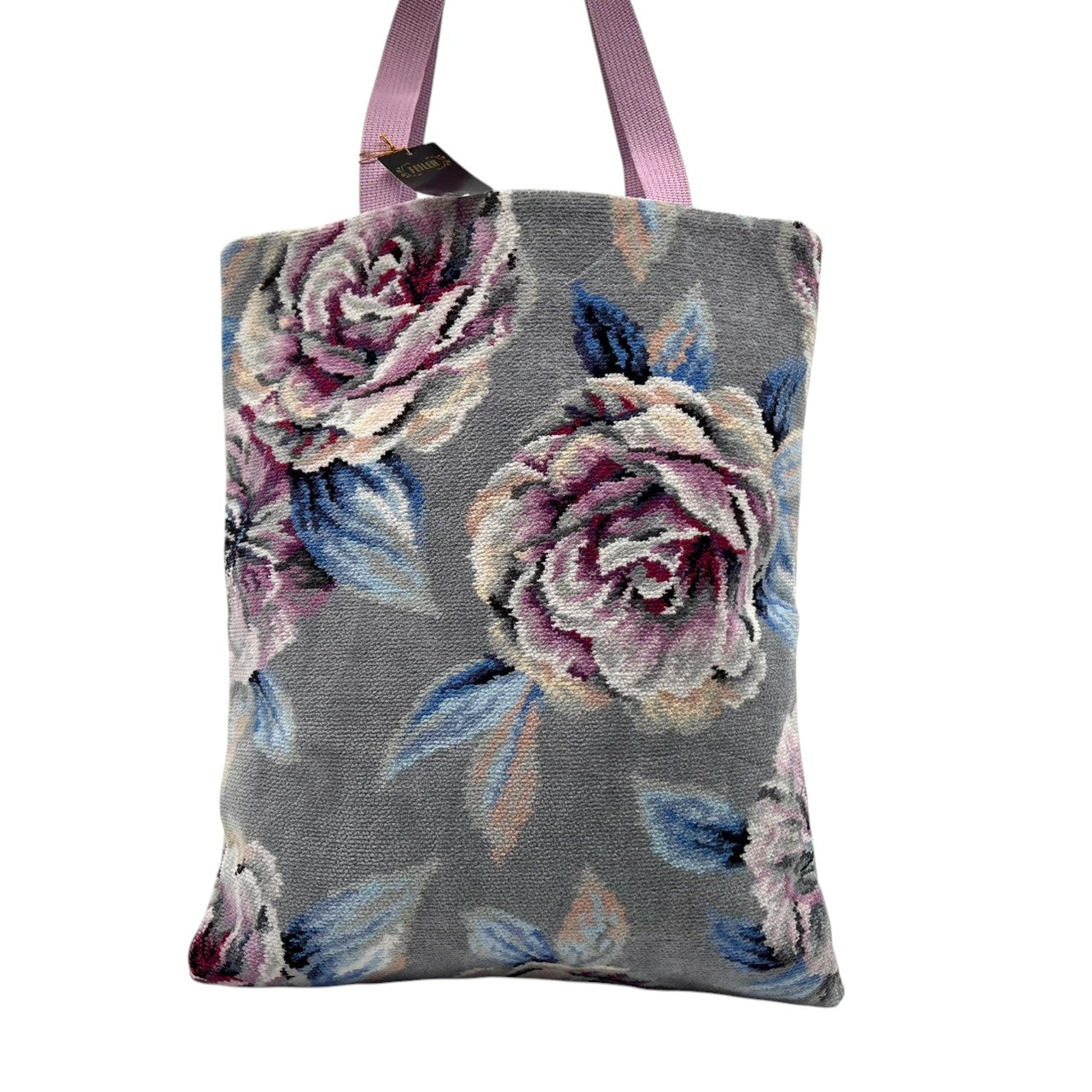 【未使用級】 FEILER ローランサン フェイラー トートバッグ シェニール織 花柄 ローズ グレー A4収納可 大容量 肩掛け ワンショルダー レディース ハンドバッグ エレガント フェミニン 上品 軽量 お出かけ デイリーユース クリーニング済み s21