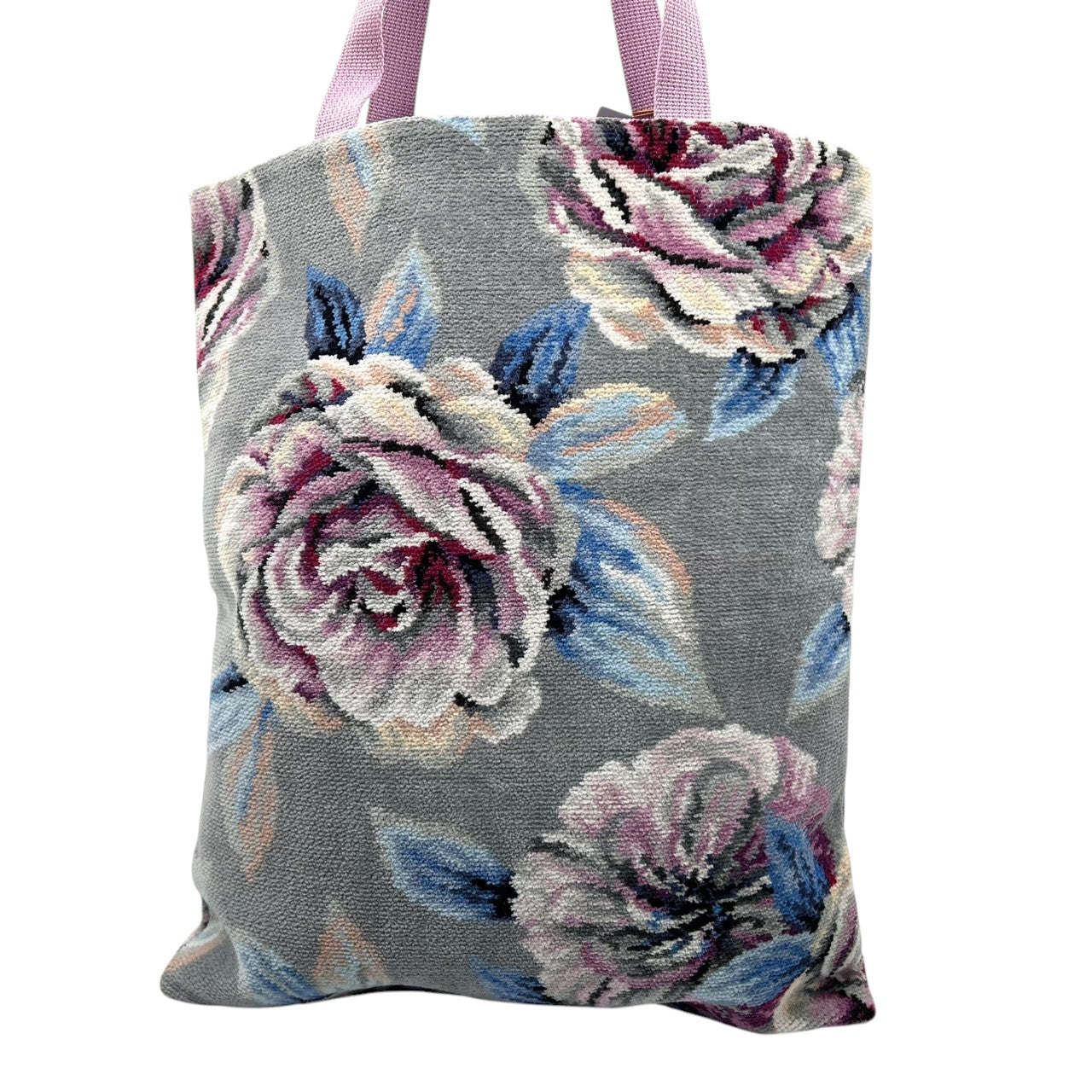【未使用級】 FEILER ローランサン フェイラー トートバッグ シェニール織 花柄 ローズ グレー A4収納可 大容量 肩掛け ワンショルダー レディース ハンドバッグ エレガント フェミニン 上品 軽量 お出かけ デイリーユース クリーニング済み s21