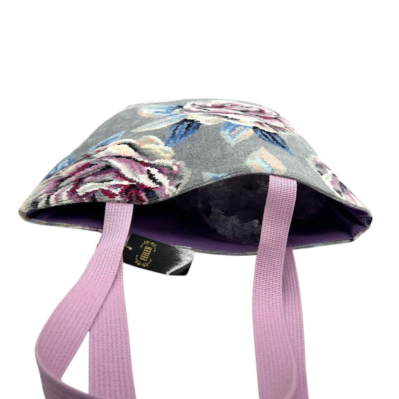 【未使用級】 FEILER ローランサン フェイラー トートバッグ シェニール織 花柄 ローズ グレー A4収納可 大容量 肩掛け ワンショルダー レディース ハンドバッグ エレガント フェミニン 上品 軽量 お出かけ デイリーユース クリーニング済み s21