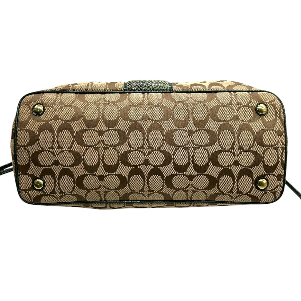 コーチ トートバッグ F24882 シグネチャー キャンバス 型押しレザー ブラウン グリーン 巾着型 A4収納可 大容量 肩掛け ワンショルダー レディース ハンドバッグ チャーム付き エレガントデザイン クリーニング済み s4