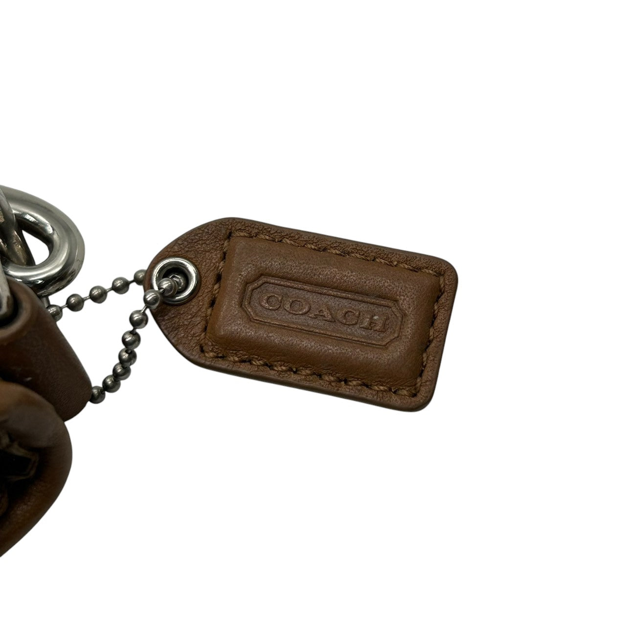 コーチ ショルダーバッグ シグネチャー ストライプ キャンバス レザー スエード ブラウン 斜め掛け可 ポシェット サコッシュ コンパクト 軽量 ミニショルダー レディース カジュアル チャーム付き スイングパック クリーニング済み s4