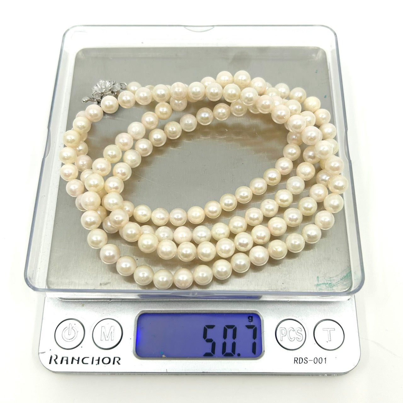 美品 本真珠 あこや パール 二連ネックレス SILVER刻印 花 フラワー モチーフ クラスプ ホワイト系 真珠 アクセサリー エレガント フォーマル 冠婚葬祭 I3