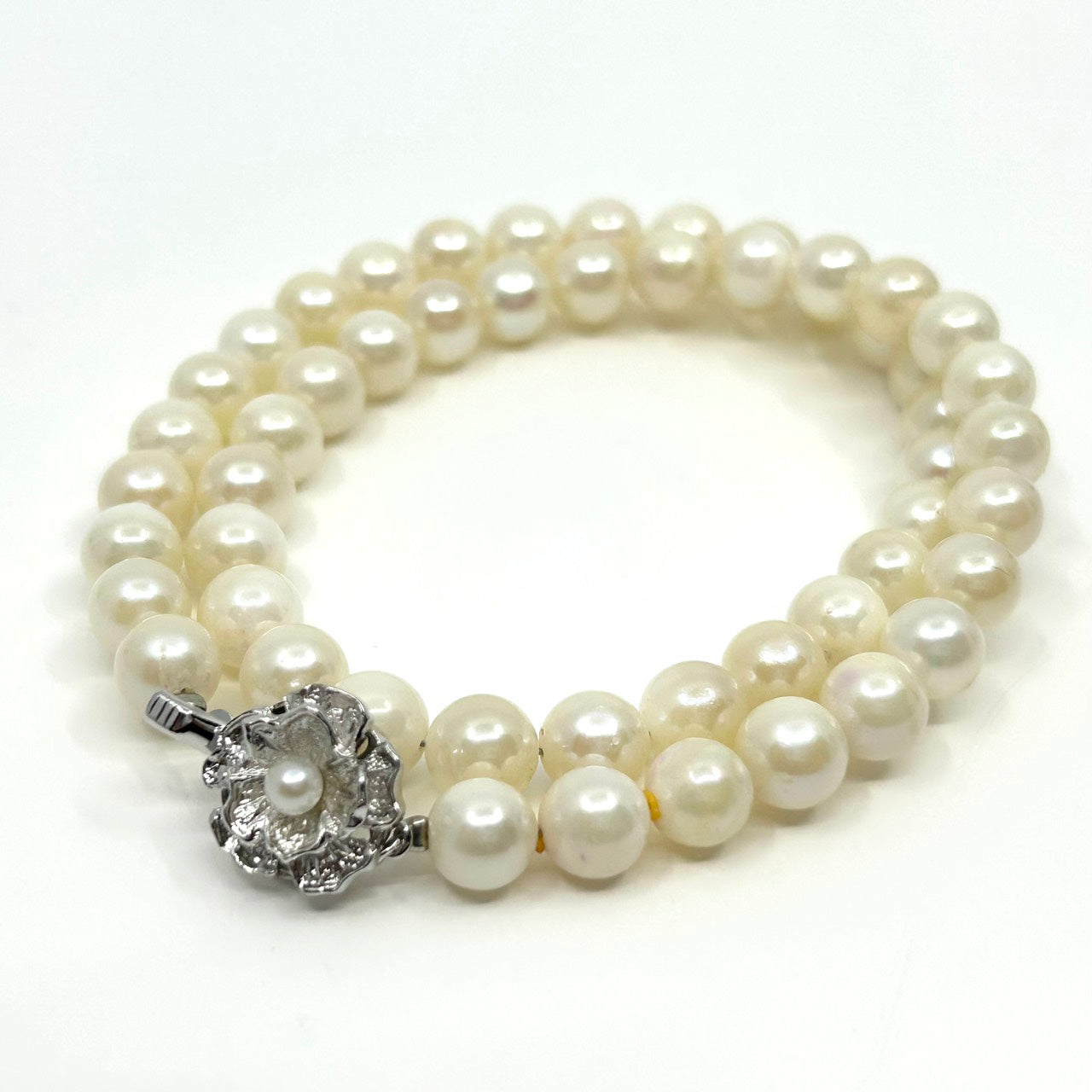 未使用 美品 あこや真珠 本真珠 パール 一連ネックレス SILVER刻印 花 フラワー モチーフ クラスプ ホワイト系 真珠 アクセサリー エレガント フォーマル 冠婚葬祭 I3