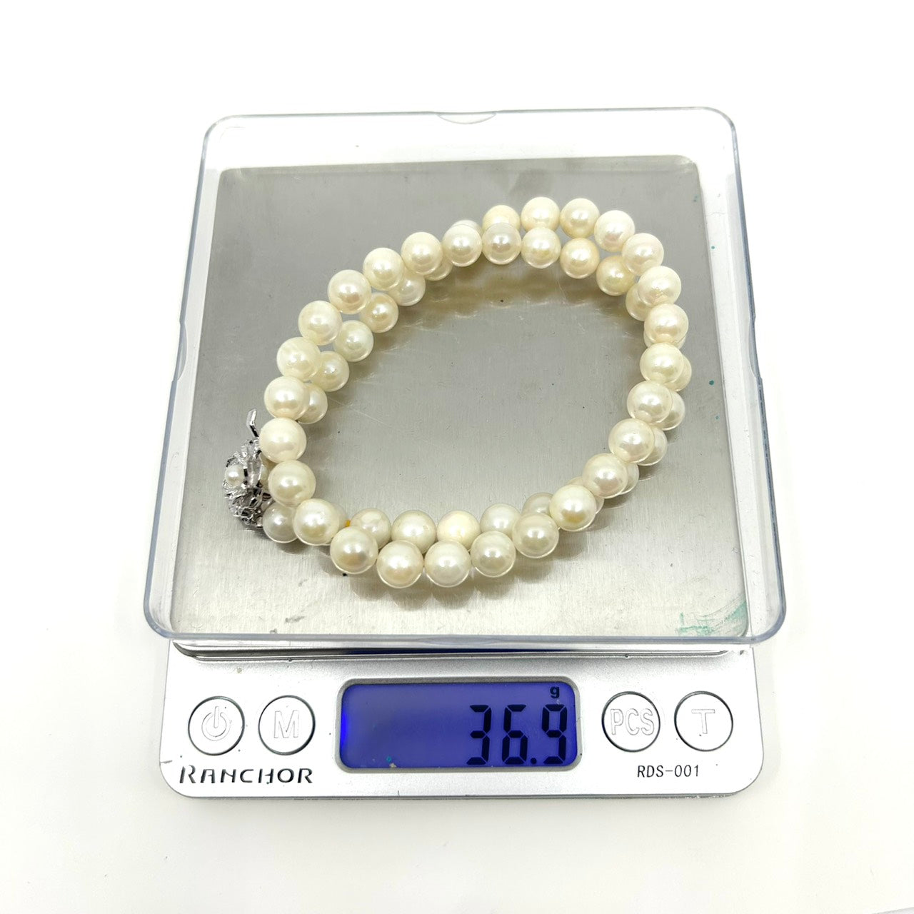 未使用 美品 あこや真珠 本真珠 パール 一連ネックレス SILVER刻印 花 フラワー モチーフ クラスプ ホワイト系 真珠 アクセサリー エレガント フォーマル 冠婚葬祭 I3