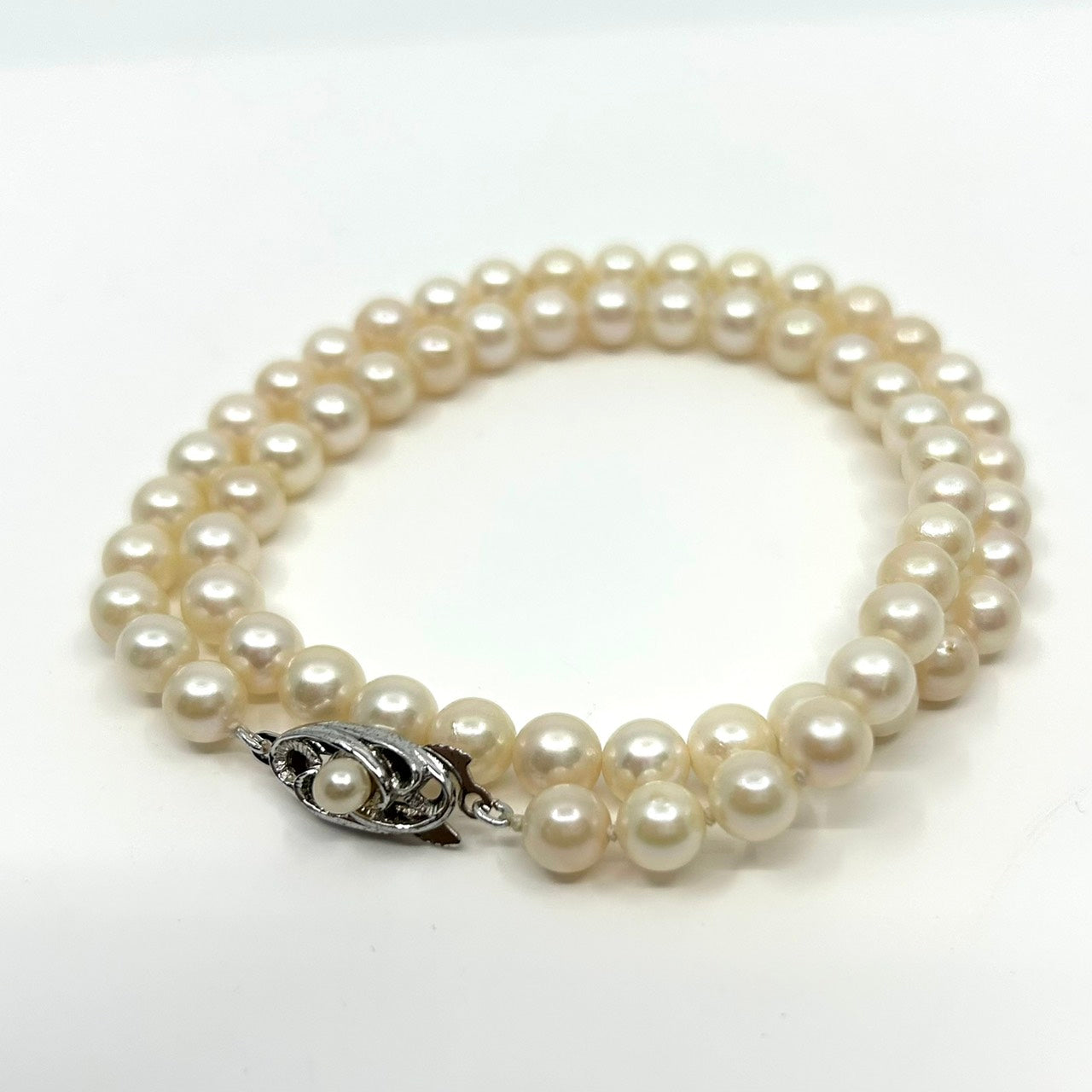 未使用 美品 あこや真珠 本真珠 パール 一連ネックレス SILVER刻印 オーバル クラスプ ホワイト系 真珠 アクセサリー エレガント フォーマル 冠婚葬祭 I3