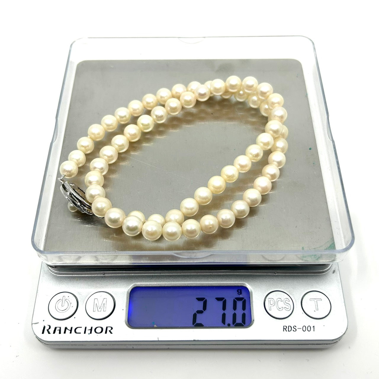 未使用 美品 あこや真珠 本真珠 パール 一連ネックレス SILVER刻印 オーバル クラスプ ホワイト系 真珠 アクセサリー エレガント フォーマル 冠婚葬祭 I3