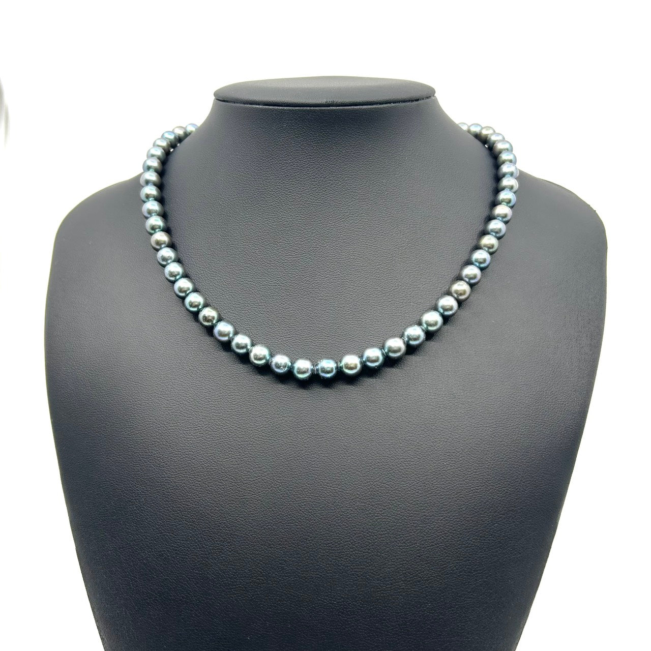 美品 本真珠 着色真珠 ブラックパール 一連ネックレス SILVER刻印 花 フラワー モチーフクラスプ グレーブラック系 パール 黒真珠 アクセサリー フォーマル 冠婚葬祭 I3