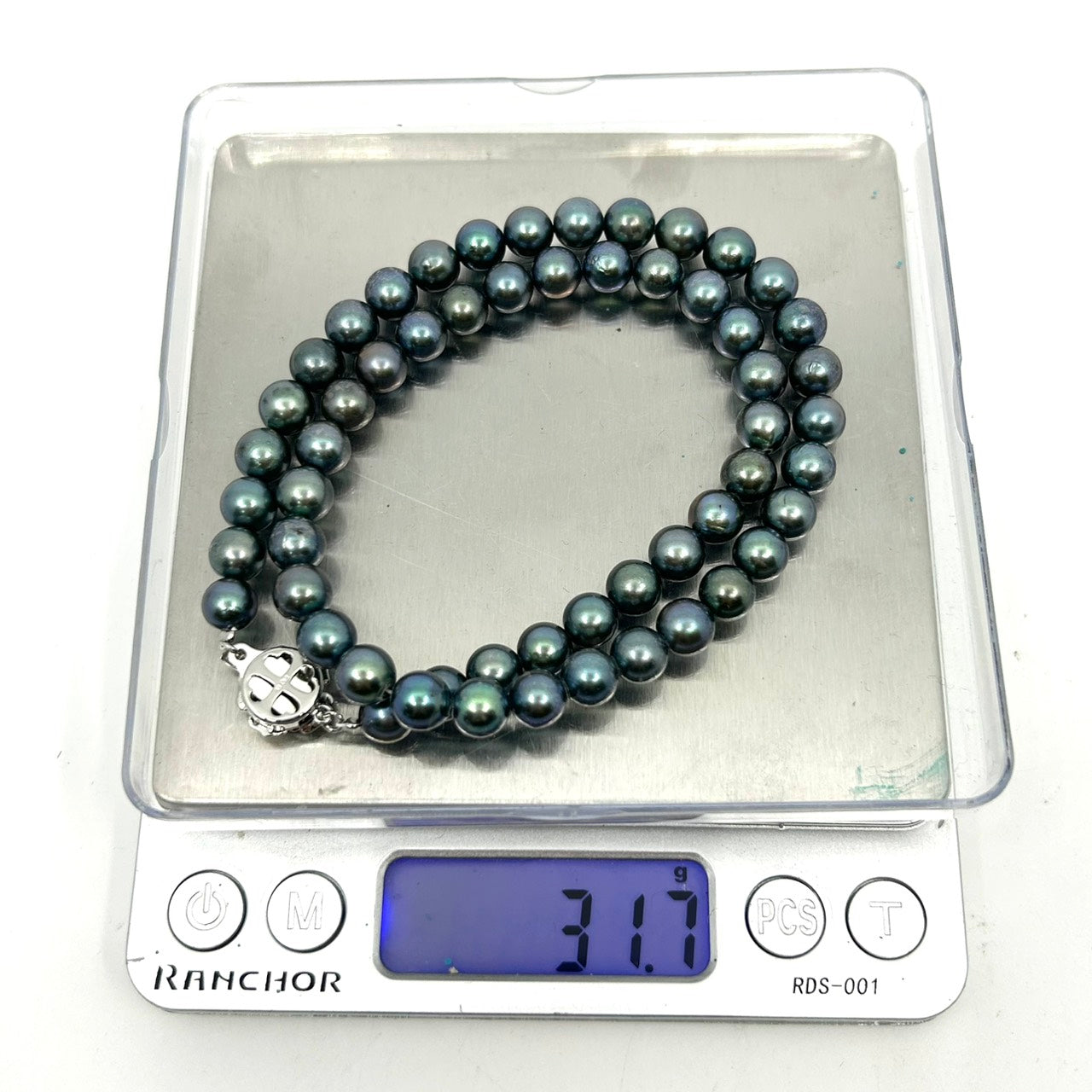 美品 本真珠 着色真珠 ブラックパール 一連ネックレス SILVER刻印 花 フラワー モチーフクラスプ グレーブラック系 パール 黒真珠 アクセサリー フォーマル 冠婚葬祭 I3