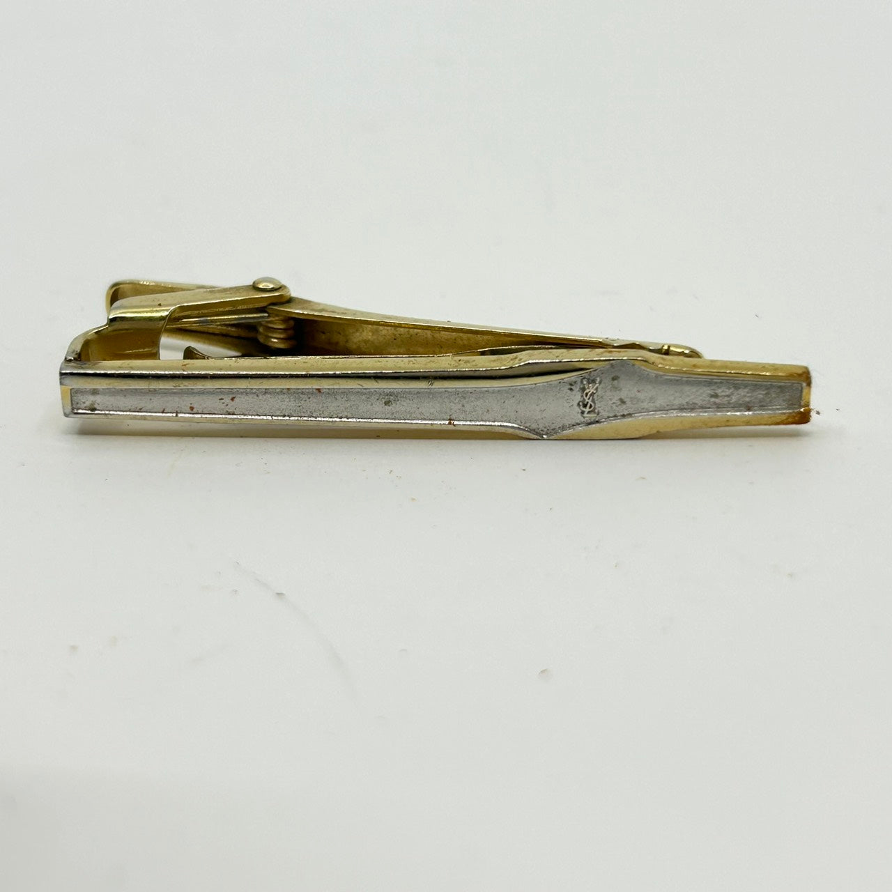 Yves Saint Laurent イヴ・サンローラン YSL タイピン ネクタイピン 2本セット ゴールド シルバー 専用ケース付き 紳士 メンズ ビジネス H4