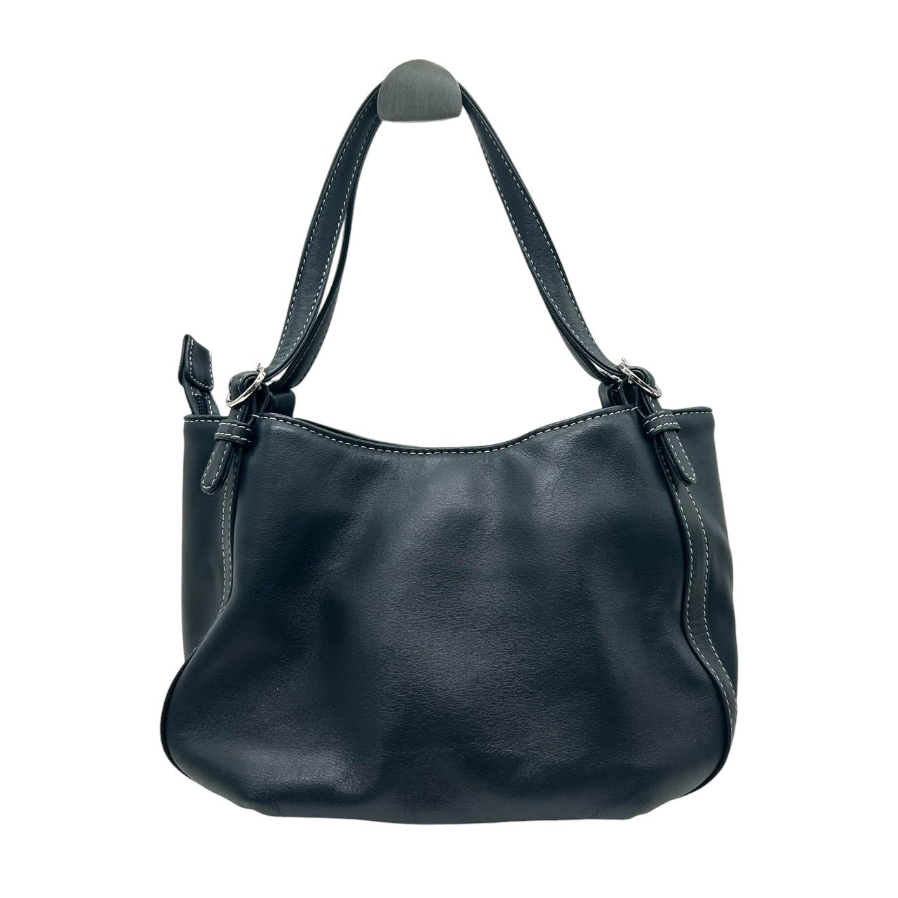 【美品】Kitamura キタムラ ハンドバッグ ショルダーバッグ ワンショルダー レザー Kロゴ ステッチ ネイビー 紺 シルバー金具 レディース エレガント 上品 フォーマル カジュアル 通勤 自立可 G3