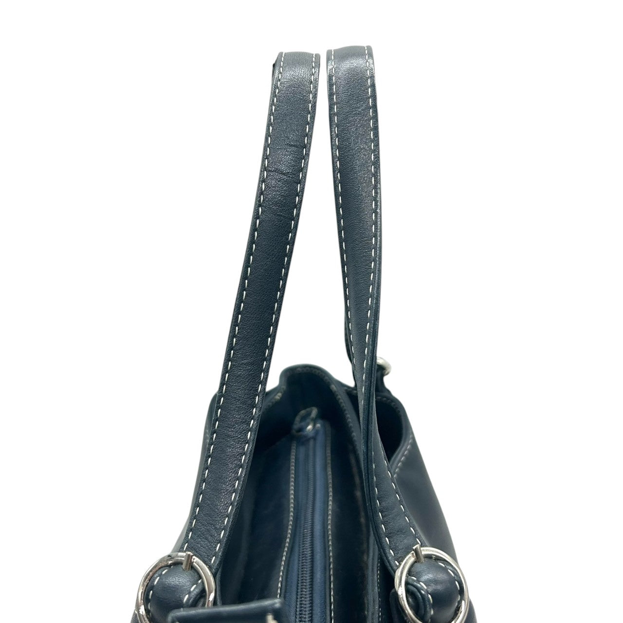 【美品】Kitamura キタムラ ハンドバッグ ショルダーバッグ ワンショルダー レザー Kロゴ ステッチ ネイビー 紺 シルバー金具 レディース エレガント 上品 フォーマル カジュアル 通勤 自立可 G3