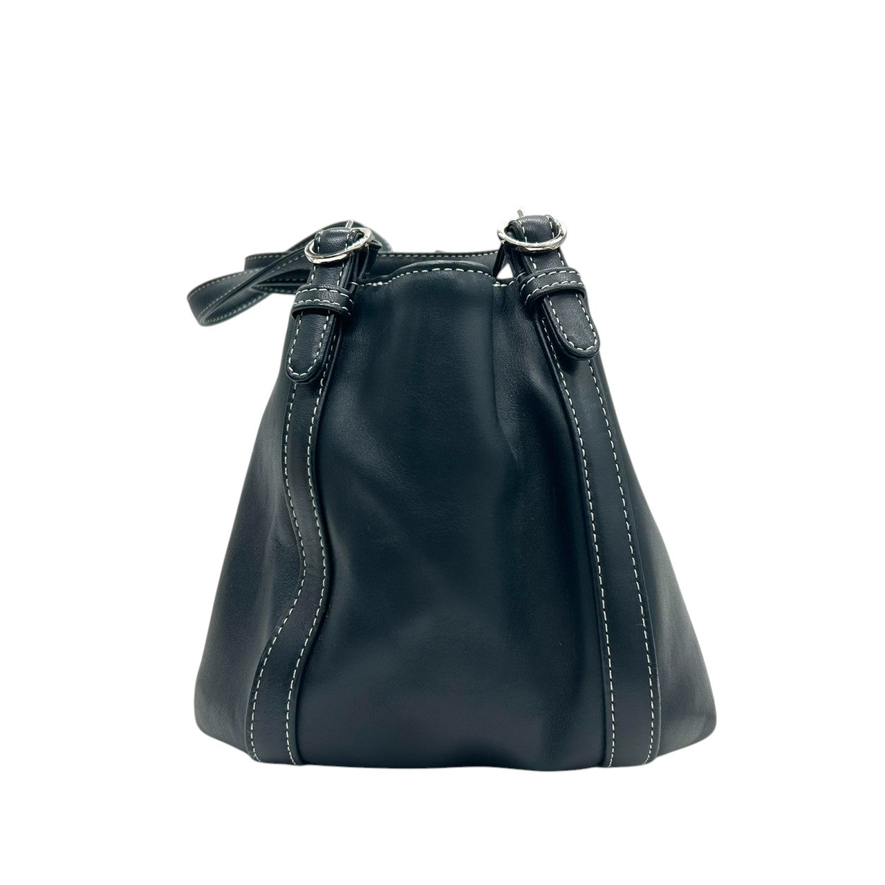 【美品】Kitamura キタムラ ハンドバッグ ショルダーバッグ ワンショルダー レザー Kロゴ ステッチ ネイビー 紺 シルバー金具 レディース エレガント 上品 フォーマル カジュアル 通勤 自立可 G3