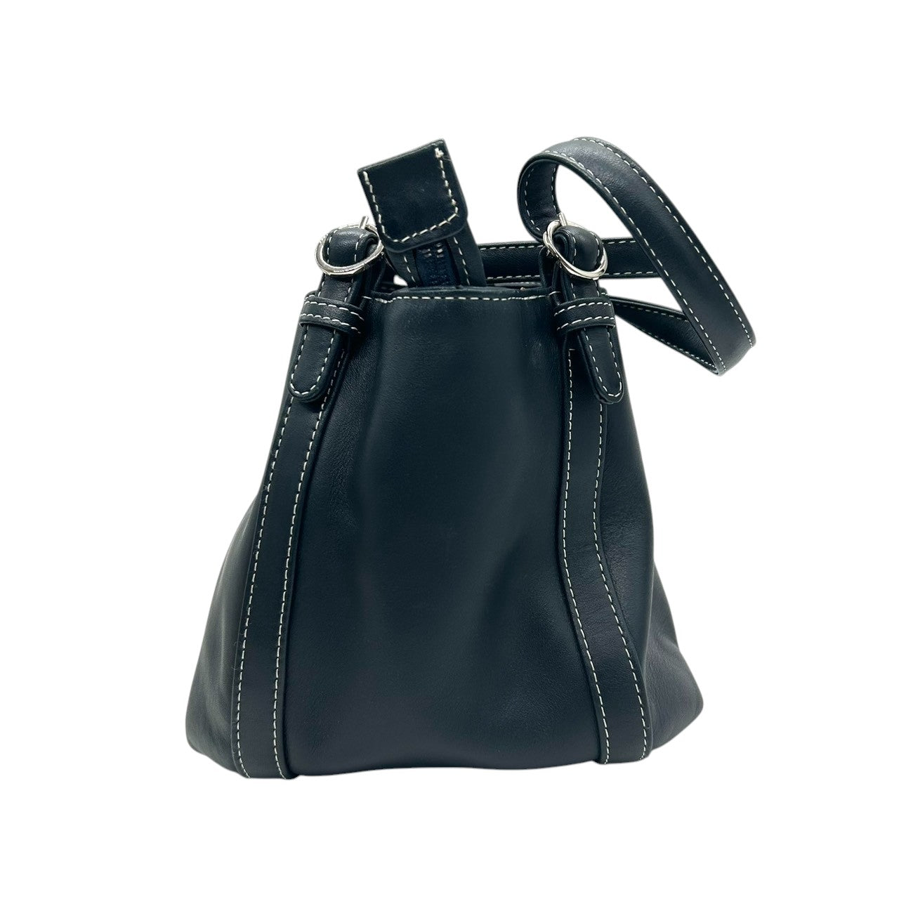 【美品】Kitamura キタムラ ハンドバッグ ショルダーバッグ ワンショルダー レザー Kロゴ ステッチ ネイビー 紺 シルバー金具 レディース エレガント 上品 フォーマル カジュアル 通勤 自立可 G3