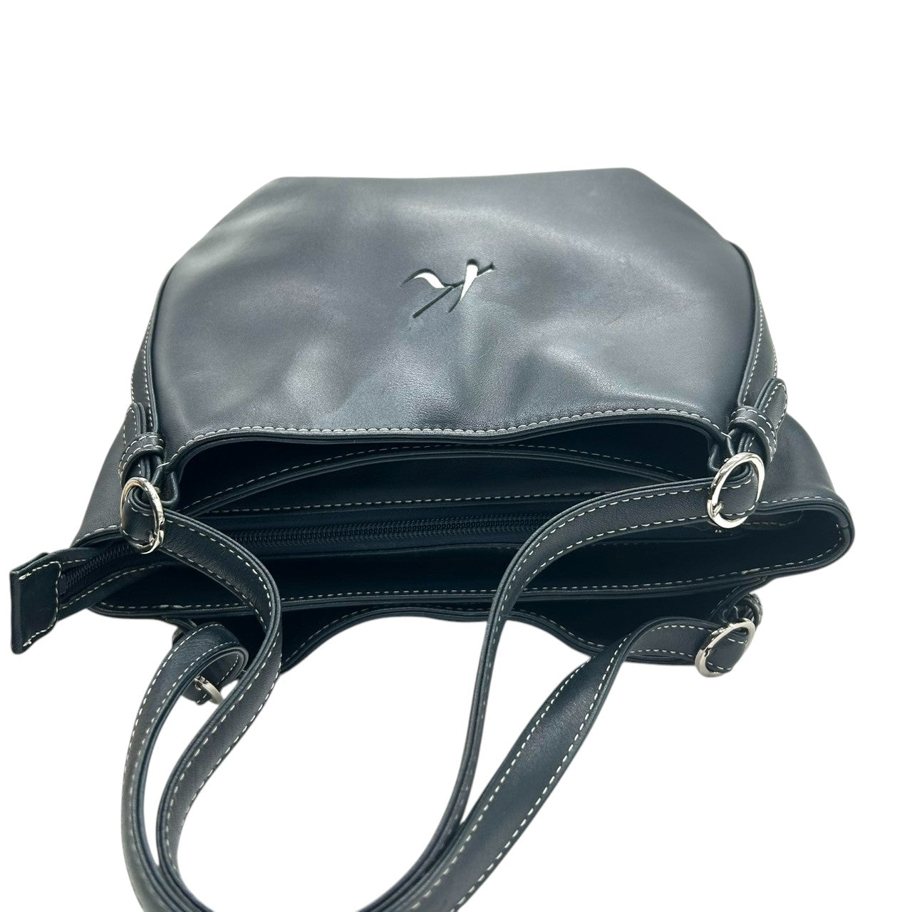 【美品】Kitamura キタムラ ハンドバッグ ショルダーバッグ ワンショルダー レザー Kロゴ ステッチ ネイビー 紺 シルバー金具 レディース エレガント 上品 フォーマル カジュアル 通勤 自立可 G3