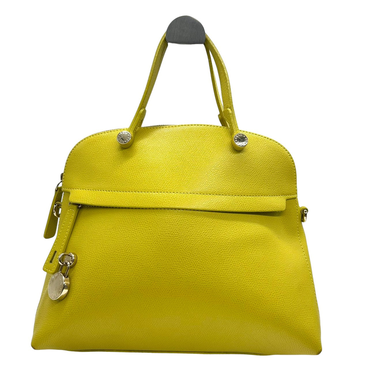 【美品】FURLA フルラ パイパー M 2way ハンドバッグ ショルダーバッグ ドーム型 レザー 本革 イエロー 黄色 ゴールド金具 斜め掛け可 レディース エレガント フォーマル カジュアル 通勤 自立可 G1