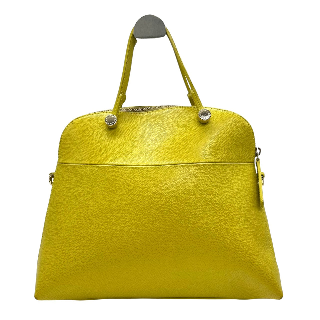 【美品】FURLA フルラ パイパー M 2way ハンドバッグ ショルダーバッグ ドーム型 レザー 本革 イエロー 黄色 ゴールド金具 斜め掛け可 レディース エレガント フォーマル カジュアル 通勤 自立可 G1