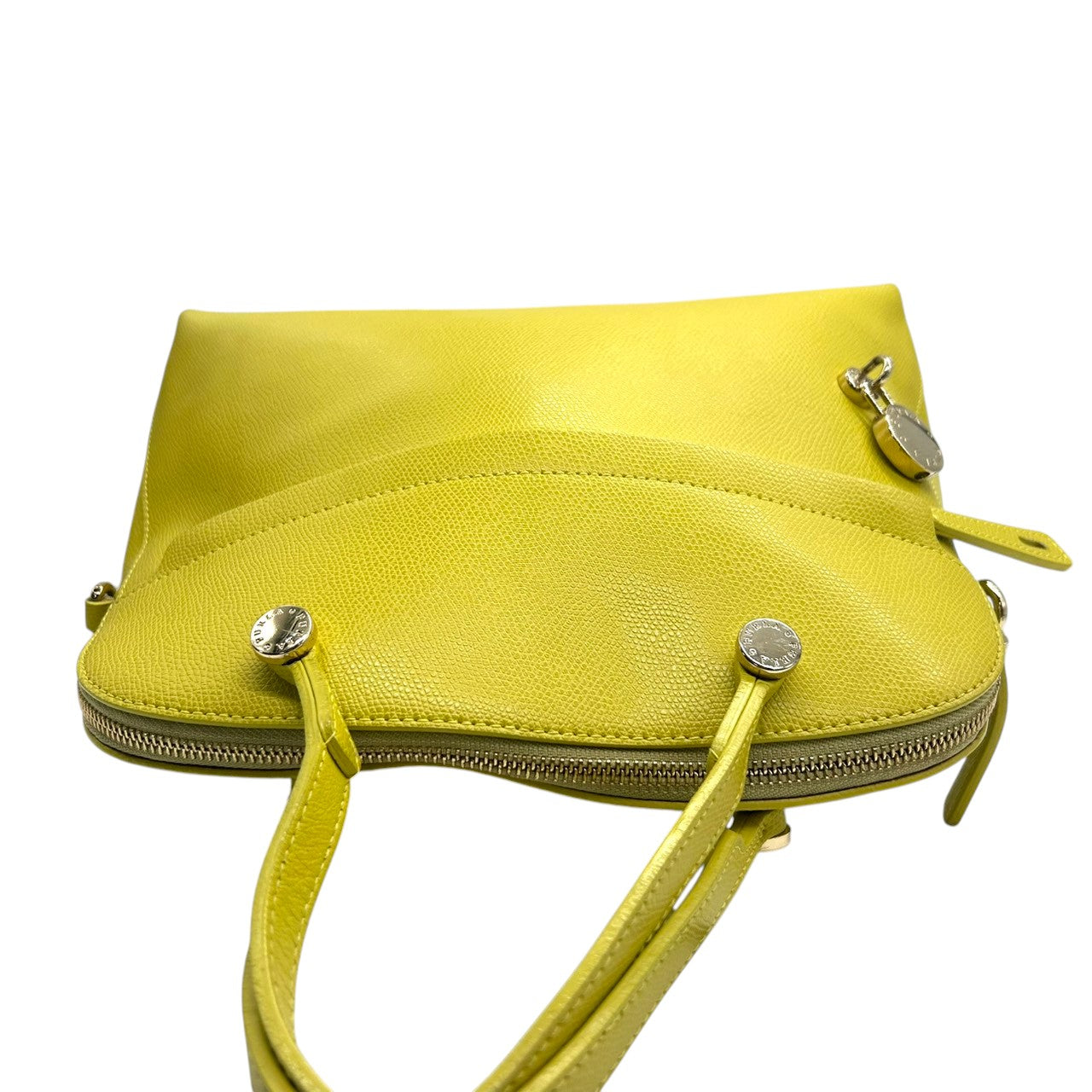 【美品】FURLA フルラ パイパー M 2way ハンドバッグ ショルダーバッグ ドーム型 レザー 本革 イエロー 黄色 ゴールド金具 斜め掛け可 レディース エレガント フォーマル カジュアル 通勤 自立可 G1