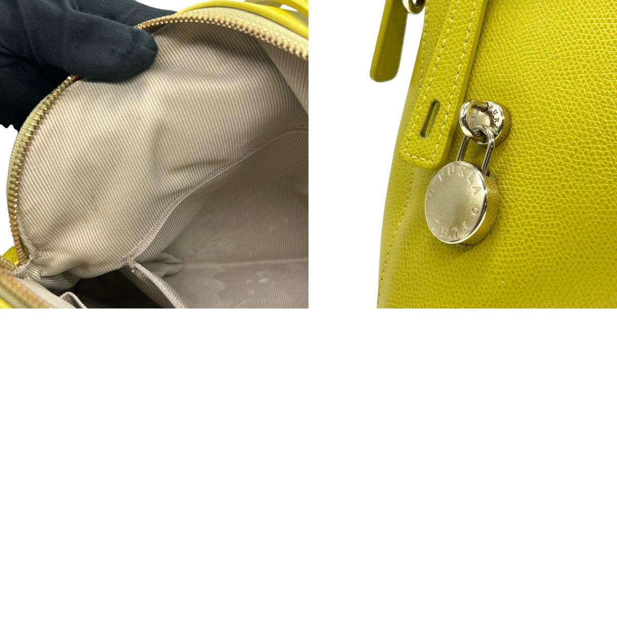 【美品】FURLA フルラ パイパー M 2way ハンドバッグ ショルダーバッグ ドーム型 レザー 本革 イエロー 黄色 ゴールド金具 斜め掛け可 レディース エレガント フォーマル カジュアル 通勤 自立可 G1