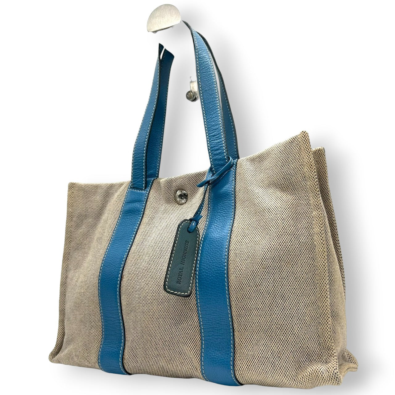 ロイヤルハイネス トートバッグ ハンドバッグ ワンショルダー キャンバス レザー バイカラー ベージュ ブルー レディース A4収納可 エレガント 通勤通学 デイリーユース ファッションアイテム おしゃれ イタリア製 自立可 U9