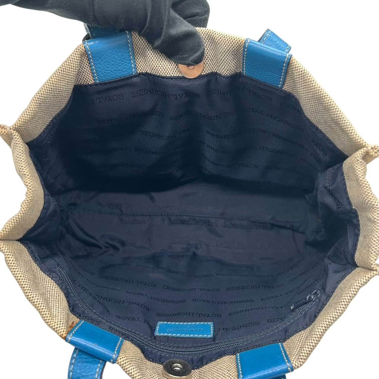 ロイヤルハイネス トートバッグ ハンドバッグ ワンショルダー キャンバス レザー バイカラー ベージュ ブルー レディース A4収納可 エレガント 通勤通学 デイリーユース ファッションアイテム おしゃれ イタリア製 自立可 U9