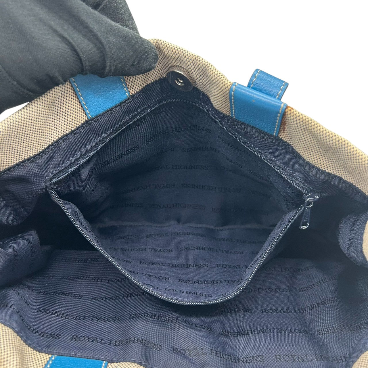 ロイヤルハイネス トートバッグ ハンドバッグ ワンショルダー キャンバス レザー バイカラー ベージュ ブルー レディース A4収納可 エレガント 通勤通学 デイリーユース ファッションアイテム おしゃれ イタリア製 自立可 U9