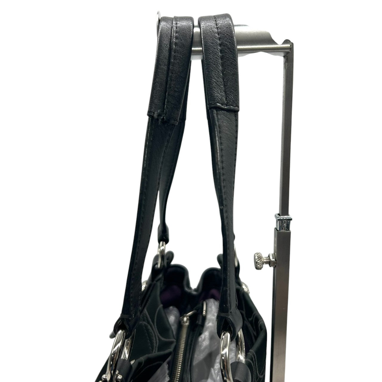 【美品】COACH コーチ トートバッグ ハンドバッグ ワンショルダー オプアート シグネチャー ナイロン レザー ブラック 黒 A4収納可 レディース 通勤通学 ビジネス デイリーユース シルバー金具 エレガント 定番人気 自立可 F15402 s96