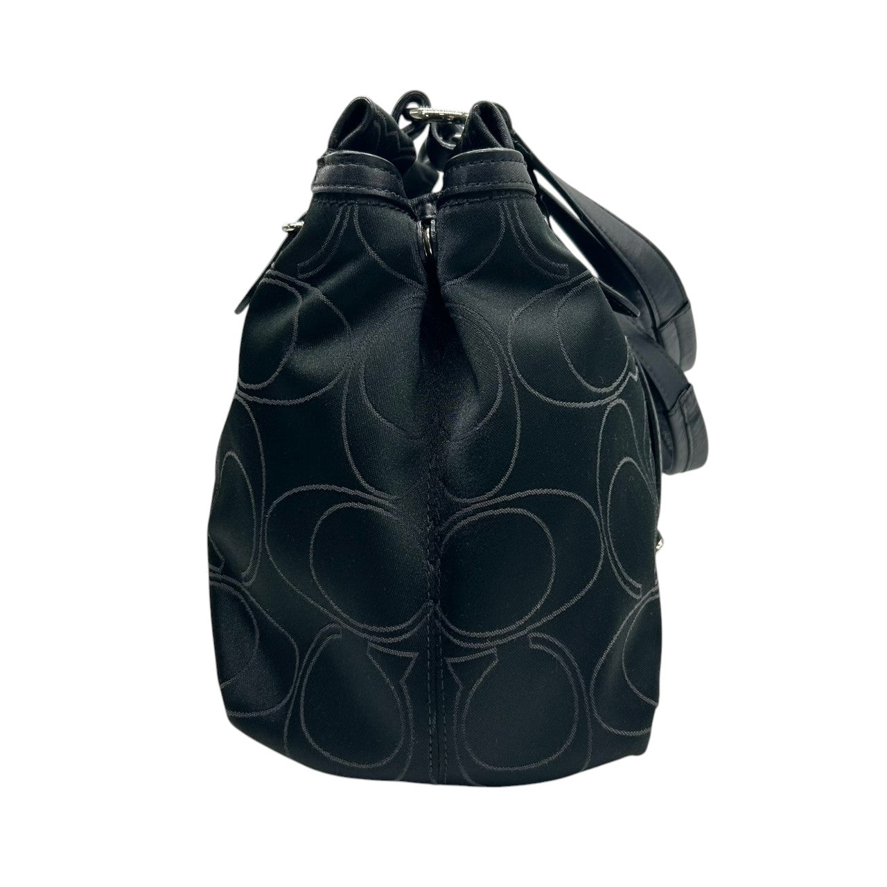 【美品】COACH コーチ トートバッグ ハンドバッグ ワンショルダー オプアート シグネチャー ナイロン レザー ブラック 黒 A4収納可 レディース 通勤通学 ビジネス デイリーユース シルバー金具 エレガント 定番人気 自立可 F15402 s96