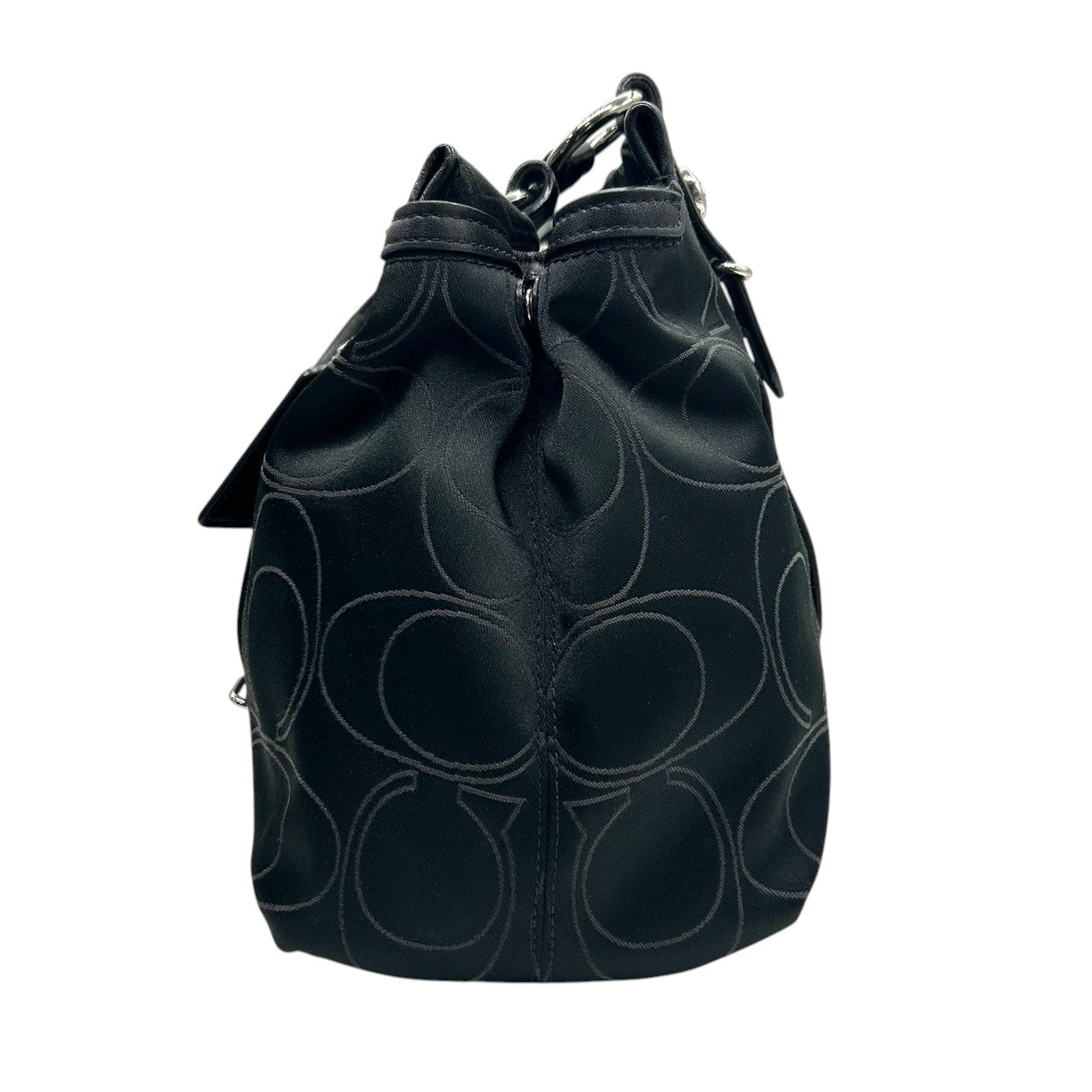 【美品】COACH コーチ トートバッグ ハンドバッグ ワンショルダー オプアート シグネチャー ナイロン レザー ブラック 黒 A4収納可 レディース 通勤通学 ビジネス デイリーユース シルバー金具 エレガント 定番人気 自立可 F15402 s96