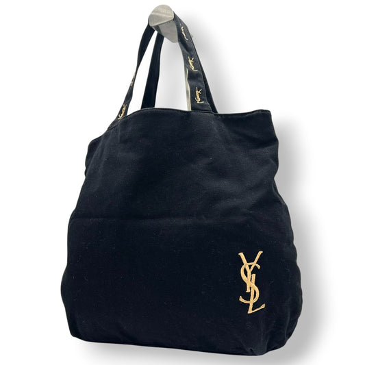 【美品】イヴサンローラン パルファム トートバッグ ハンドバッグ ワンショルダー YSLロゴ 刺繍 キャンバス ブラック 黒 A4収納可 レディース カジュアル デイリーユース ノベルティ Yves Saint Laurent s84