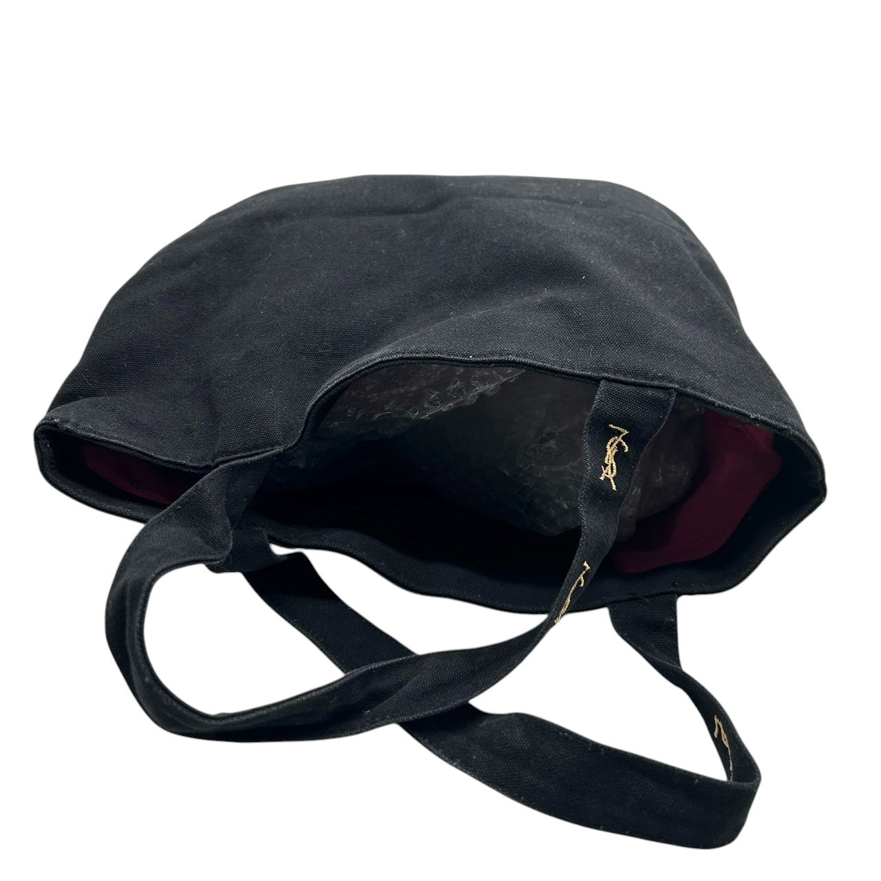 【美品】イヴサンローラン パルファム トートバッグ ハンドバッグ ワンショルダー YSLロゴ 刺繍 キャンバス ブラック 黒 A4収納可 レディース カジュアル デイリーユース ノベルティ Yves Saint Laurent s84