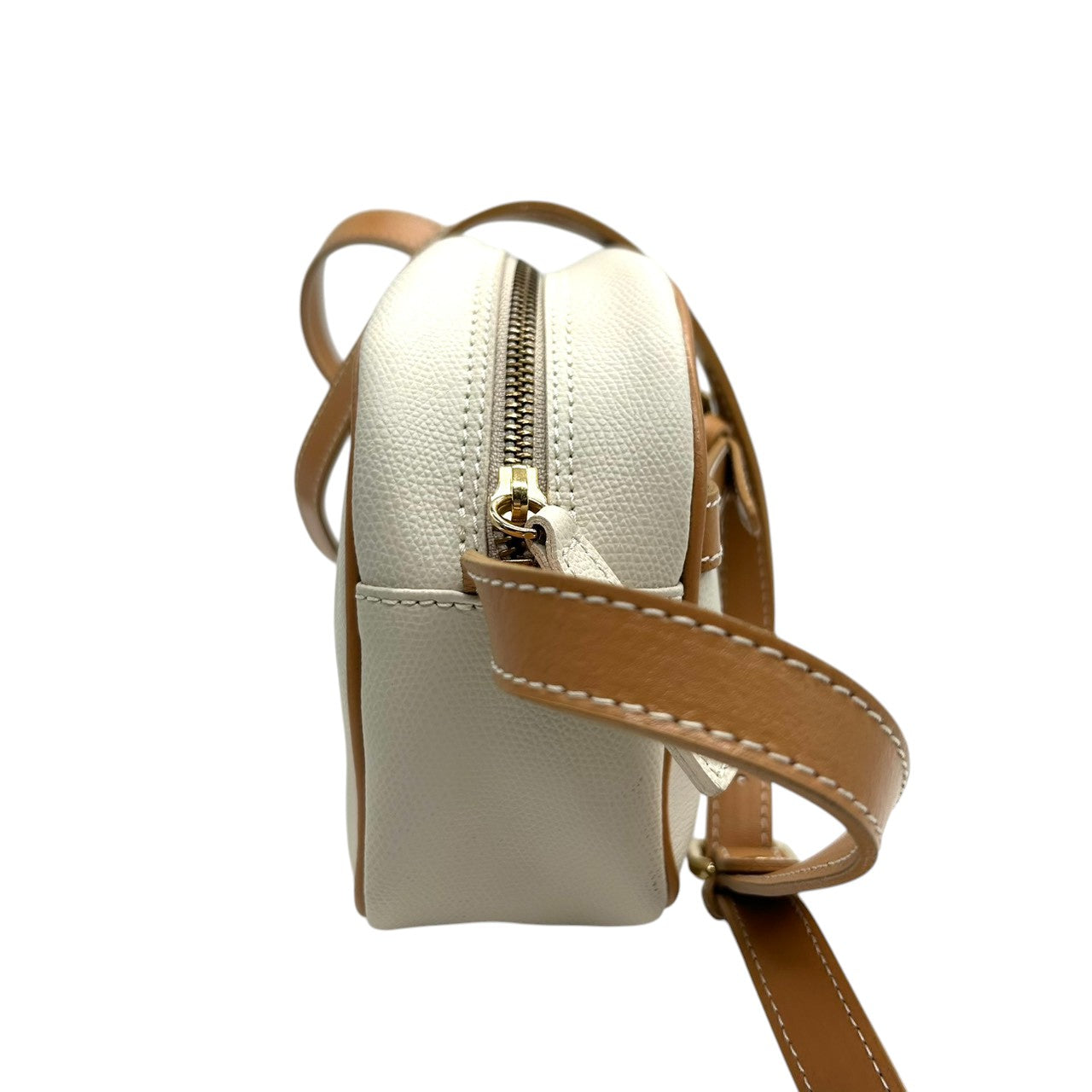 レリアン ショルダーバッグ カメラバッグ 斜め掛け可 本革 レザー バイカラー ホワイト ブラウン ベルトモチーフ ステッチ ゴールド金具 レディース 高級 エレガント 上品 大人可愛い キレイめ カジュアル イタリア製 Leilian s84