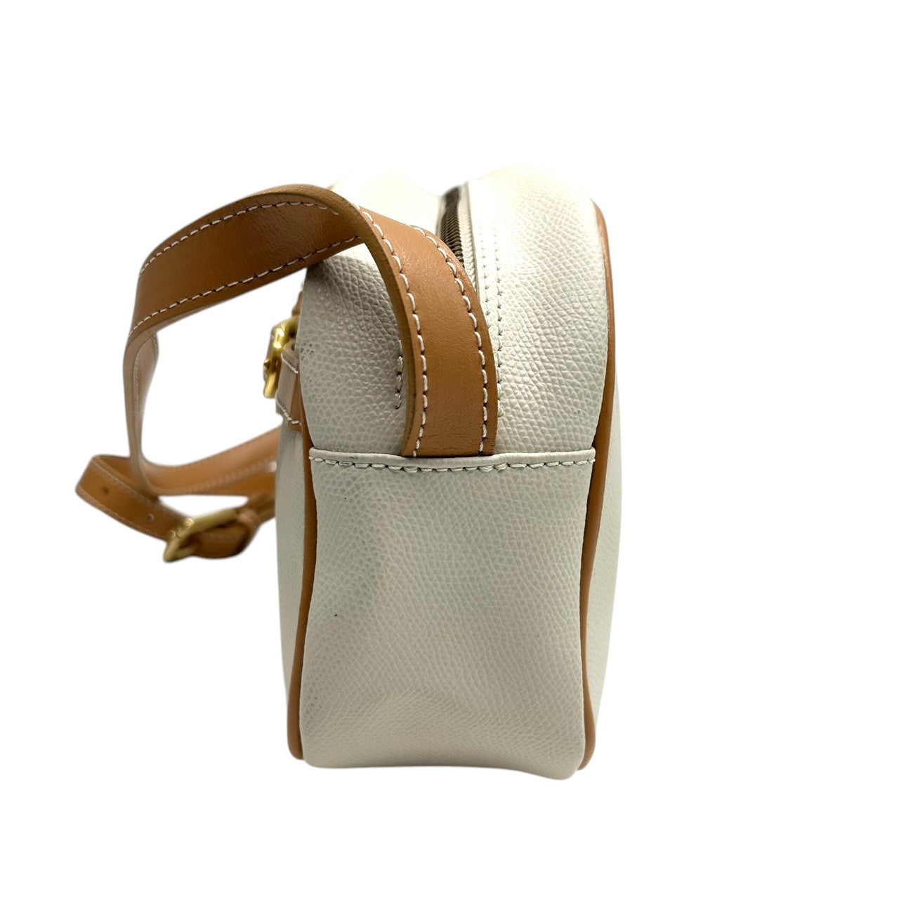 レリアン ショルダーバッグ カメラバッグ 斜め掛け可 本革 レザー バイカラー ホワイト ブラウン ベルトモチーフ ステッチ ゴールド金具 レディース 高級 エレガント 上品 大人可愛い キレイめ カジュアル イタリア製 Leilian s84