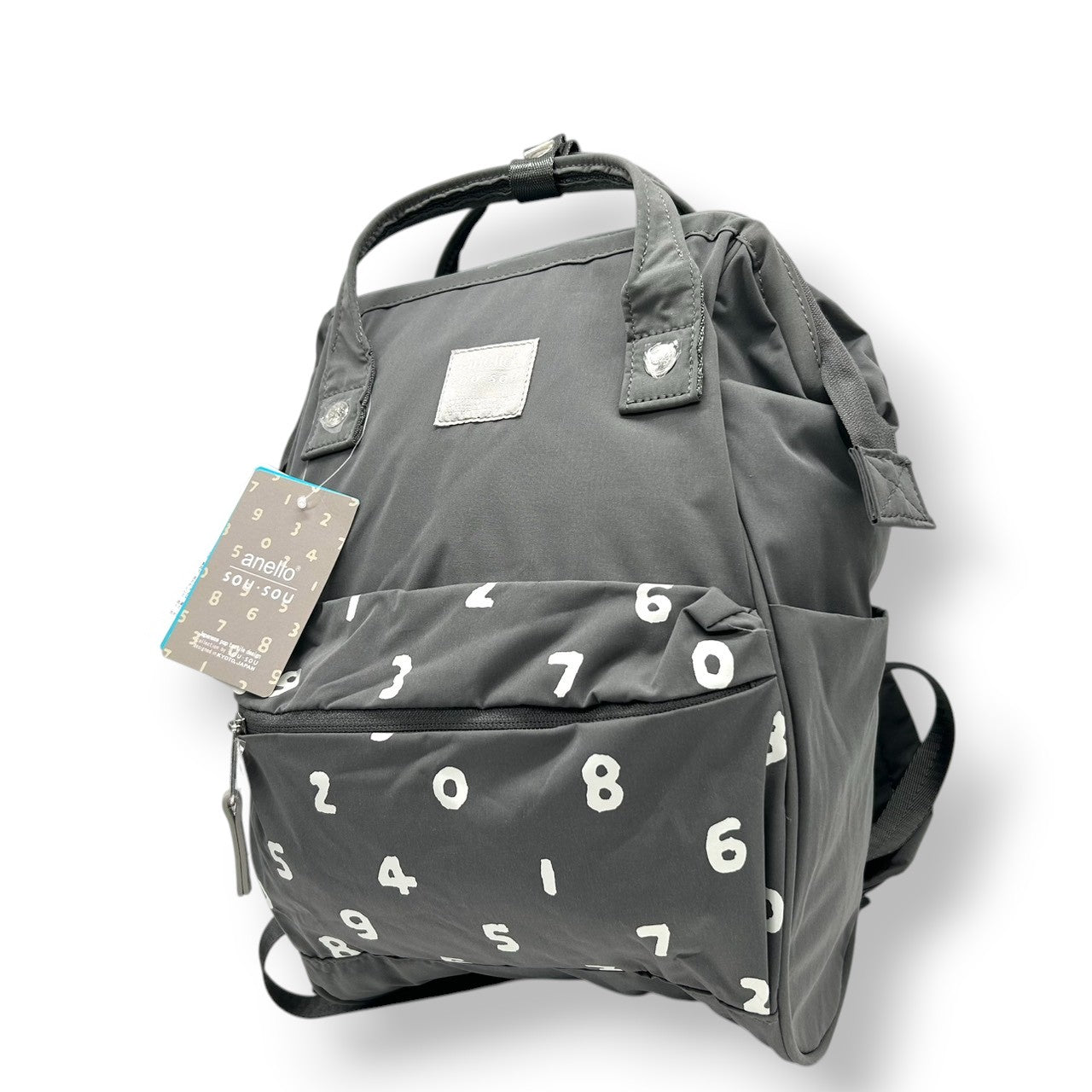 【ほぼ新品】anello アネロ×SOU SOU コラボ 口金リュック バックパック 数字柄 テキスタイルデザイン ナイロン グレー A4収納可 大容量 軽量 背面ファスナー レディース メンズ 通勤 通学 マザーズバッグ 旅行 おしゃれ s79