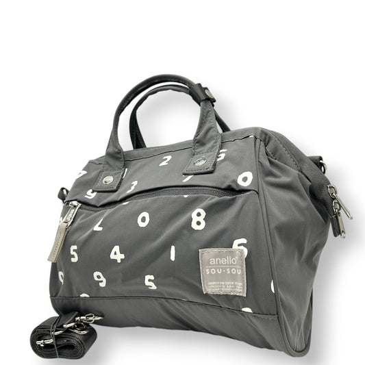 【ほぼ新品】anello アネロ×SOU SOU コラボ 2WAY 口金ミニボストン ショルダーバッグ ハンドバッグ 数字柄 ナイロン グレー 斜め掛け可 大容量 軽量 レディース メンズ 旅行 デイリーユース 京都 s32