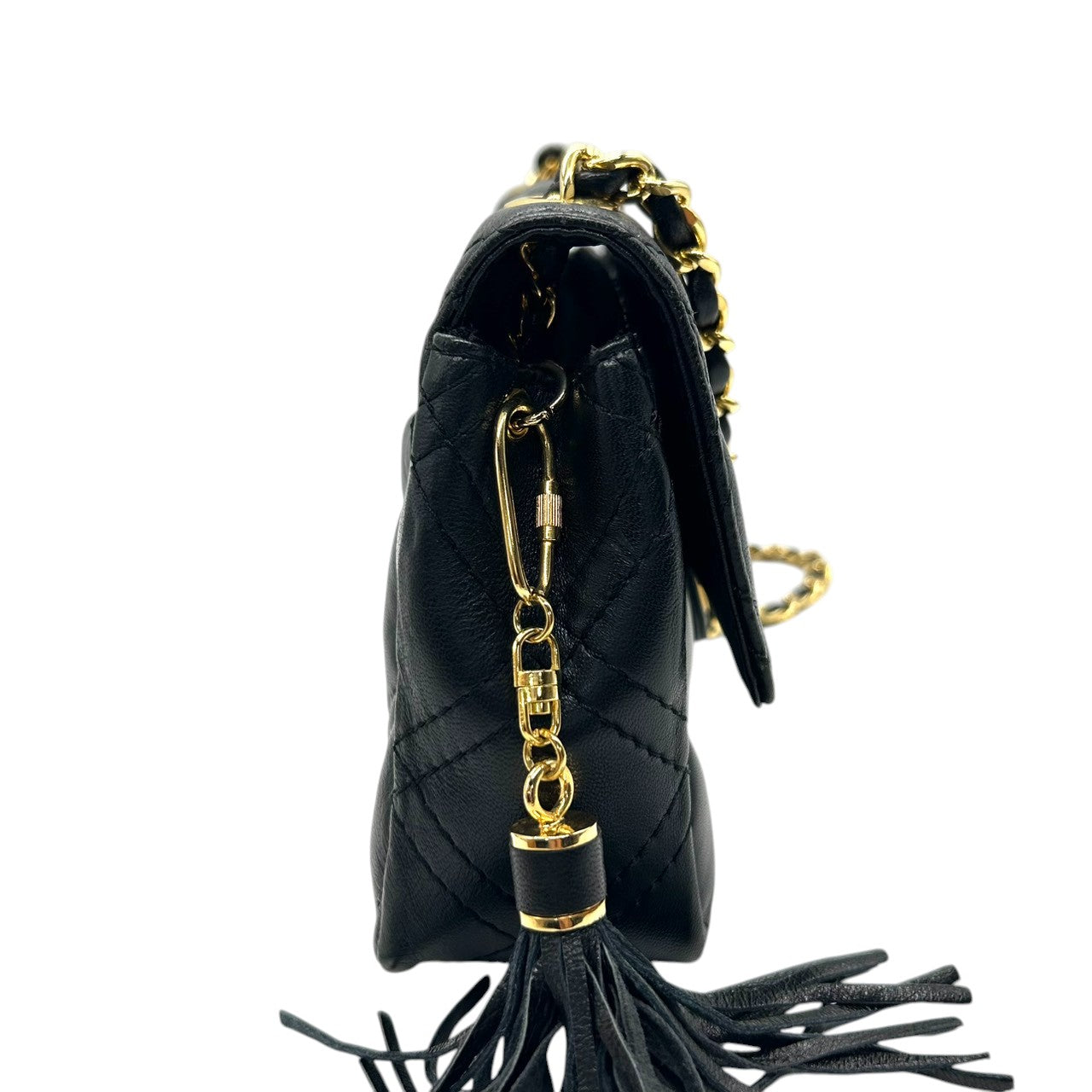 【美品】Le Sabi ルサビ チェーンショルダーバッグ キルティング マトラッセ風 レザー 本革 ブラック ゴールド金具 タッセル 斜め掛け可 クロスボディ レディース エレガント フォーマル パーティ 結婚式 二次会 お呼ばれ 高級感 U8