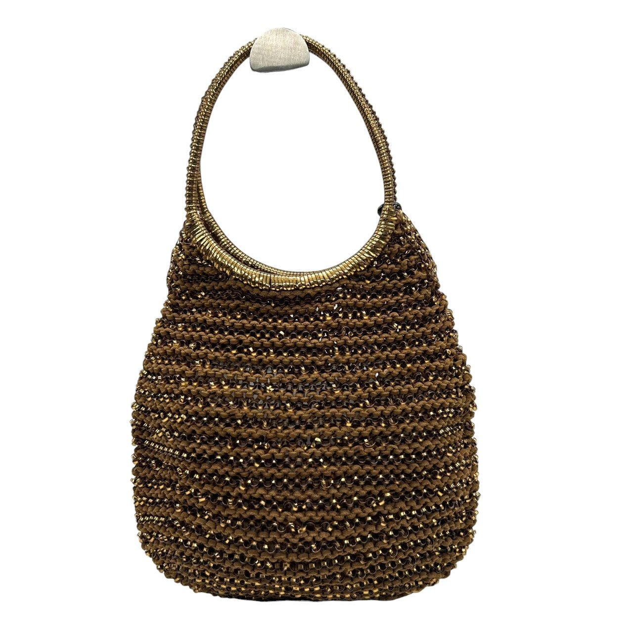 【美品】アンテプリマ ワイヤーバッグ ハンドバッグ ワンショルダー フラワーモチーフ コサージュ ブラウン ゴールド系 ビーズ レディース パーティ 結婚式 二次会 お呼ばれ 和装 エレガント 上品 華やか ゴージャス きらきら ANTEPRIMA s63