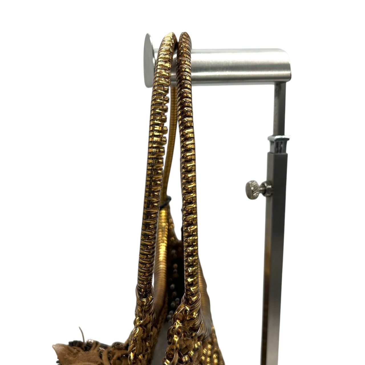 【美品】アンテプリマ ワイヤーバッグ ハンドバッグ ワンショルダー フラワーモチーフ コサージュ ブラウン ゴールド系 ビーズ レディース パーティ 結婚式 二次会 お呼ばれ 和装 エレガント 上品 華やか ゴージャス きらきら ANTEPRIMA s63