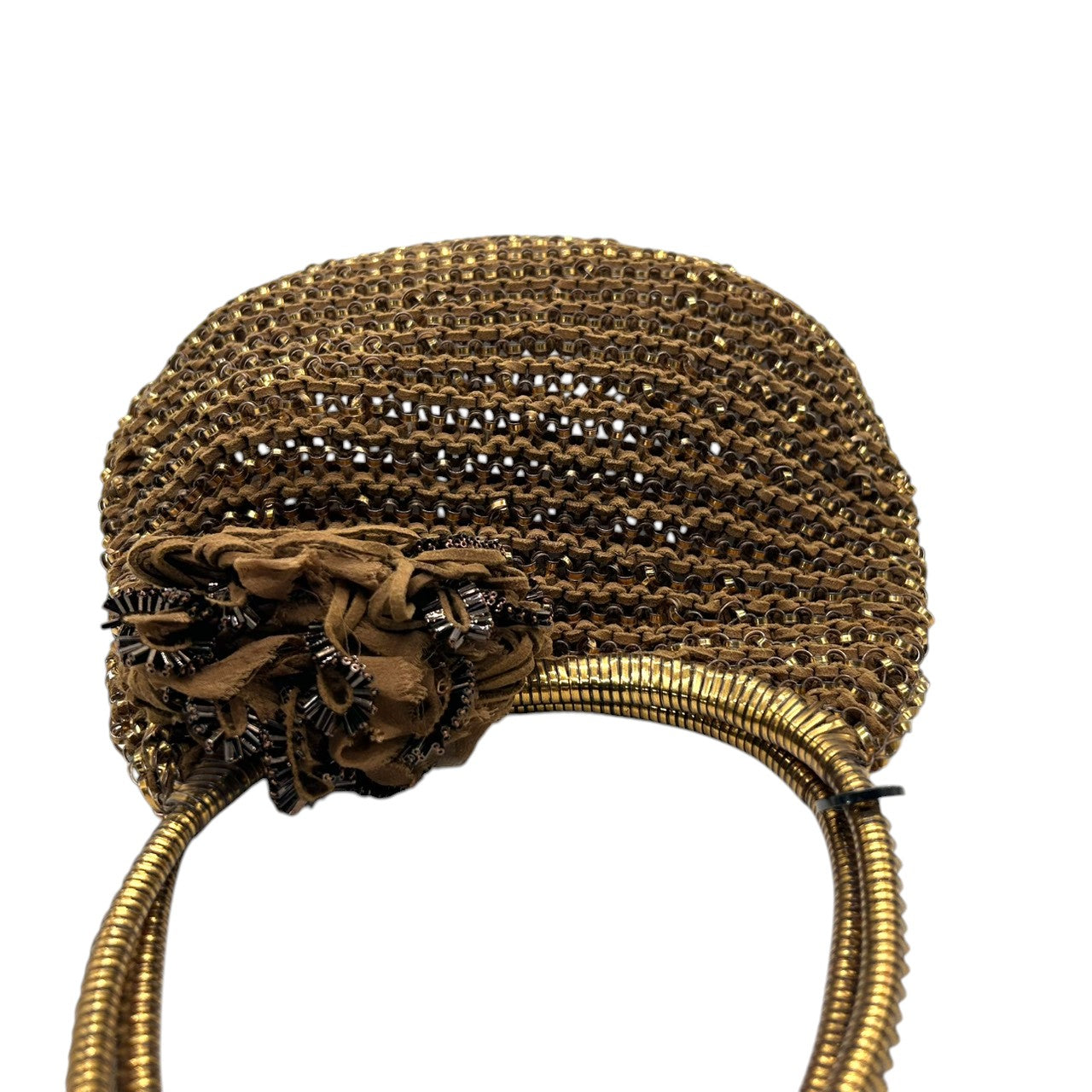 【美品】アンテプリマ ワイヤーバッグ ハンドバッグ ワンショルダー フラワーモチーフ コサージュ ブラウン ゴールド系 ビーズ レディース パーティ 結婚式 二次会 お呼ばれ 和装 エレガント 上品 華やか ゴージャス きらきら ANTEPRIMA s63