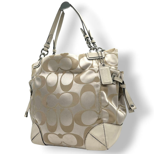 コーチ トートバッグ ハンドバッグ ワンショルダー シグネチャー ナイロン レザー ベージュ アイボリー A4収納可 大容量 軽量 レディース 通勤 通学 ビジネス デイリーユース エレガント きれいめ 上品 サイドポケット 定番人気モデル 14505 s61