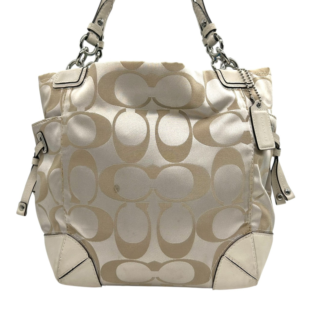 コーチ トートバッグ ハンドバッグ ワンショルダー シグネチャー ナイロン レザー ベージュ アイボリー A4収納可 大容量 軽量 レディース 通勤 通学 ビジネス デイリーユース エレガント きれいめ 上品 サイドポケット 定番人気モデル 14505 s61