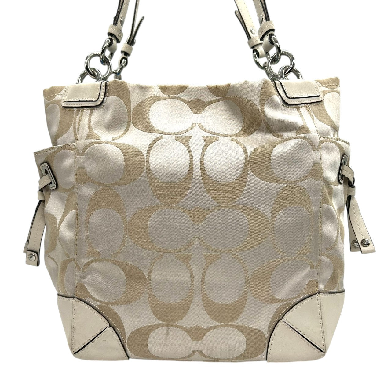 コーチ トートバッグ ハンドバッグ ワンショルダー シグネチャー ナイロン レザー ベージュ アイボリー A4収納可 大容量 軽量 レディース 通勤 通学 ビジネス デイリーユース エレガント きれいめ 上品 サイドポケット 定番人気モデル 14505 s61