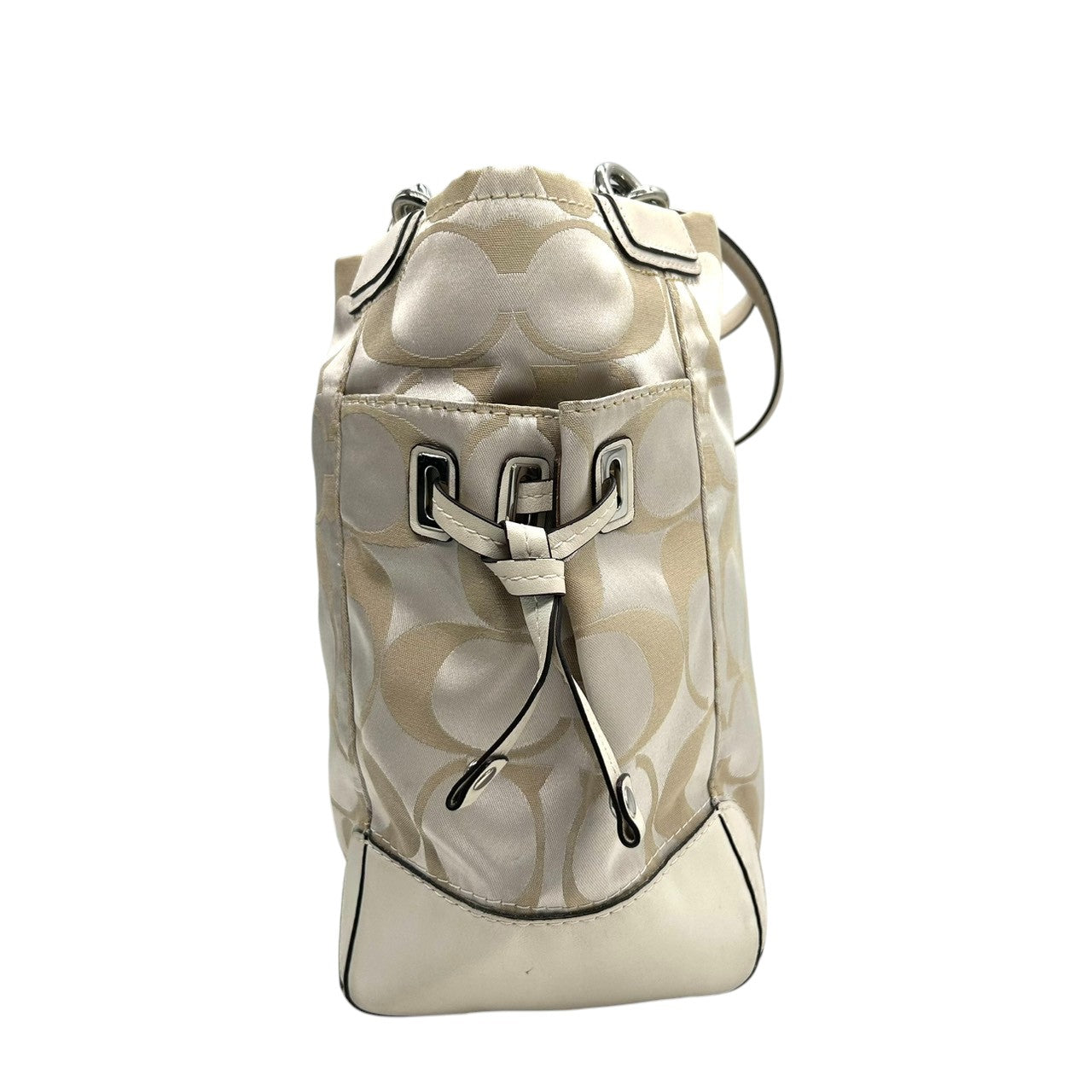 コーチ トートバッグ ハンドバッグ ワンショルダー シグネチャー ナイロン レザー ベージュ アイボリー A4収納可 大容量 軽量 レディース 通勤 通学 ビジネス デイリーユース エレガント きれいめ 上品 サイドポケット 定番人気モデル 14505 s61