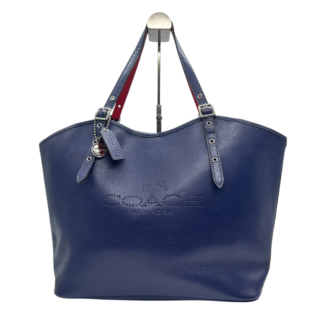 コーチ トートバッグ ショルダーバッグ レザー 本革 ネイビー レッド バイカラー A4 PC収納可 大容量 肩掛け レディース 通勤 通学 ビジネス オフィス パンチング ホースアンドキャリッジ 馬車ロゴ 自立可 スタイリッシュ COACH U4