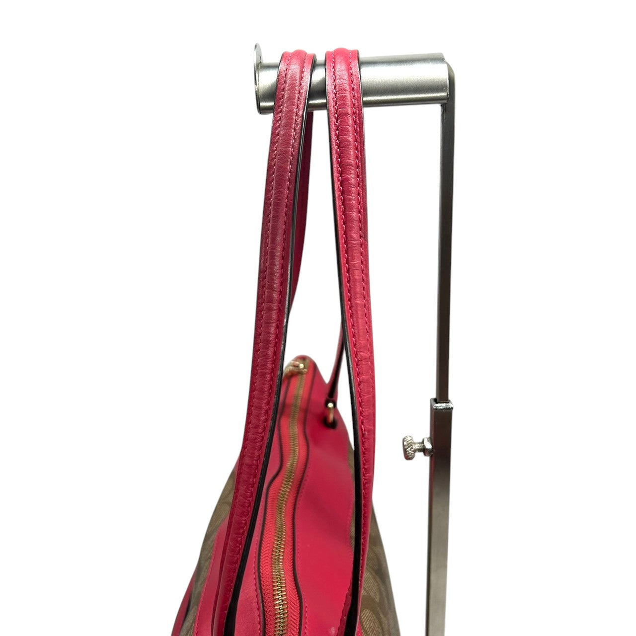 【美品】コーチ 2WAY トートバッグ ショルダーバッグ シグネチャー PVC レザー ブラウン レッド系 バイカラー A4可 大容量 斜め掛け 肩掛け レディース 通勤 通学 ビジネス フェミニン COACH F58286 U4