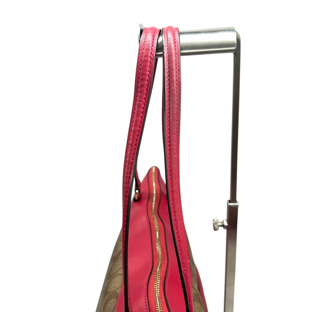 【美品】コーチ 2WAY トートバッグ ショルダーバッグ シグネチャー PVC レザー ブラウン レッド系 バイカラー A4可 大容量 斜め掛け 肩掛け レディース 通勤 通学 ビジネス フェミニン COACH F58286 U4