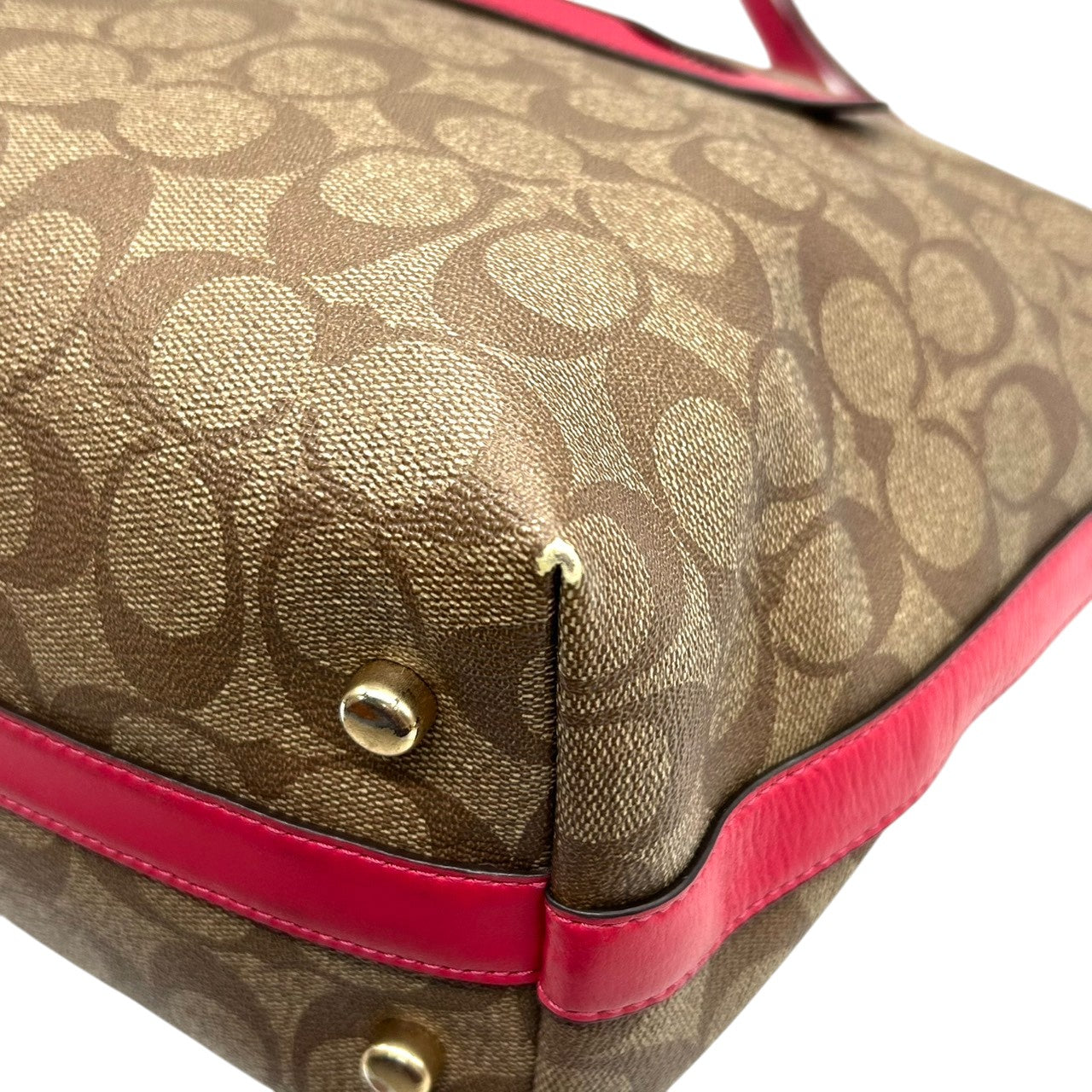 【美品】コーチ 2WAY トートバッグ ショルダーバッグ シグネチャー PVC レザー ブラウン レッド系 バイカラー A4可 大容量 斜め掛け 肩掛け レディース 通勤 通学 ビジネス フェミニン COACH F58286 U4