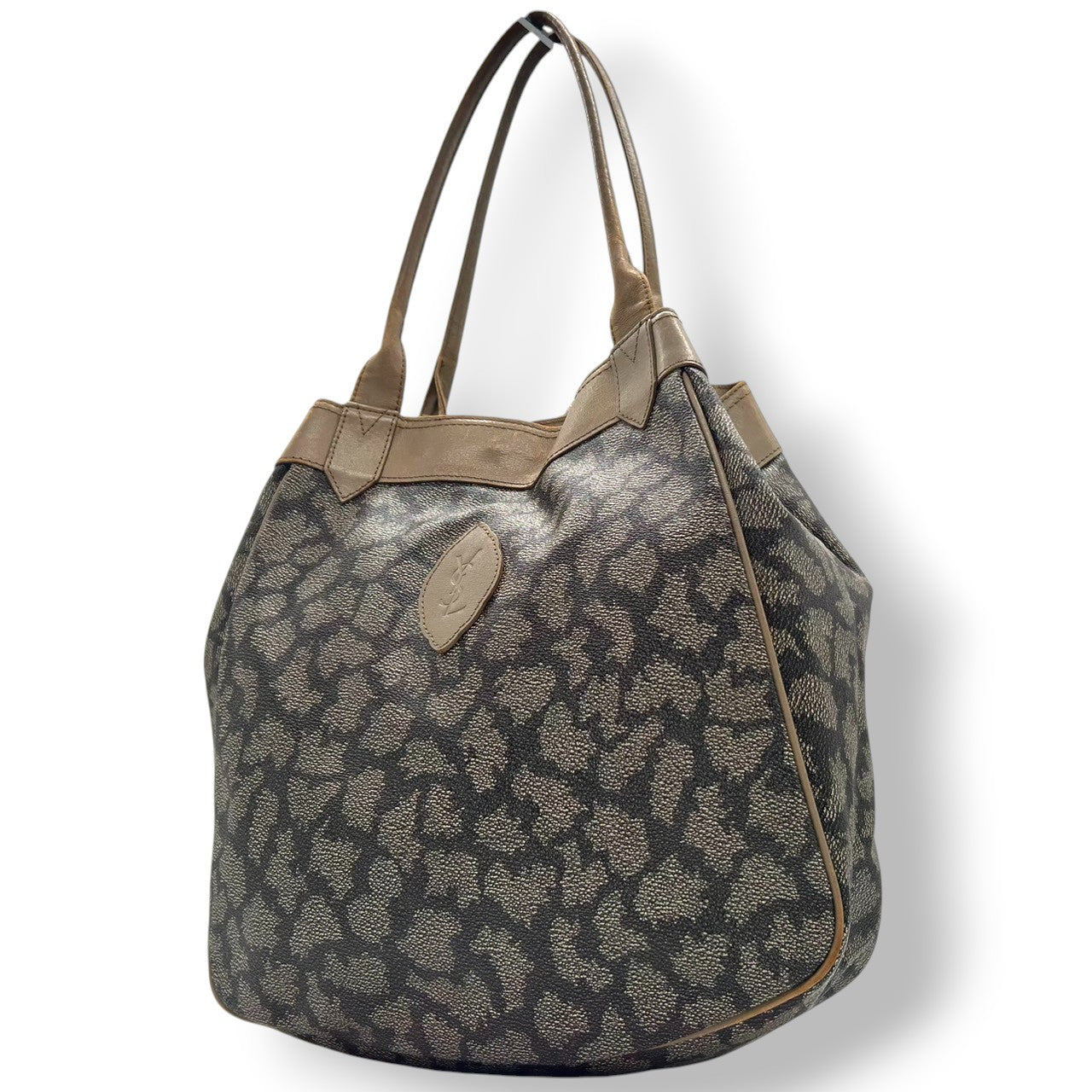 イヴサンローラン トートバッグ ワンショルダー PVC レザー YSLロゴ ジラフ柄 アニマル柄 ブラウン ベージュ A4可 大容量 肩掛け ヴィンテージ レディース クラシック エレガント YVES SAINT LAURENT s83