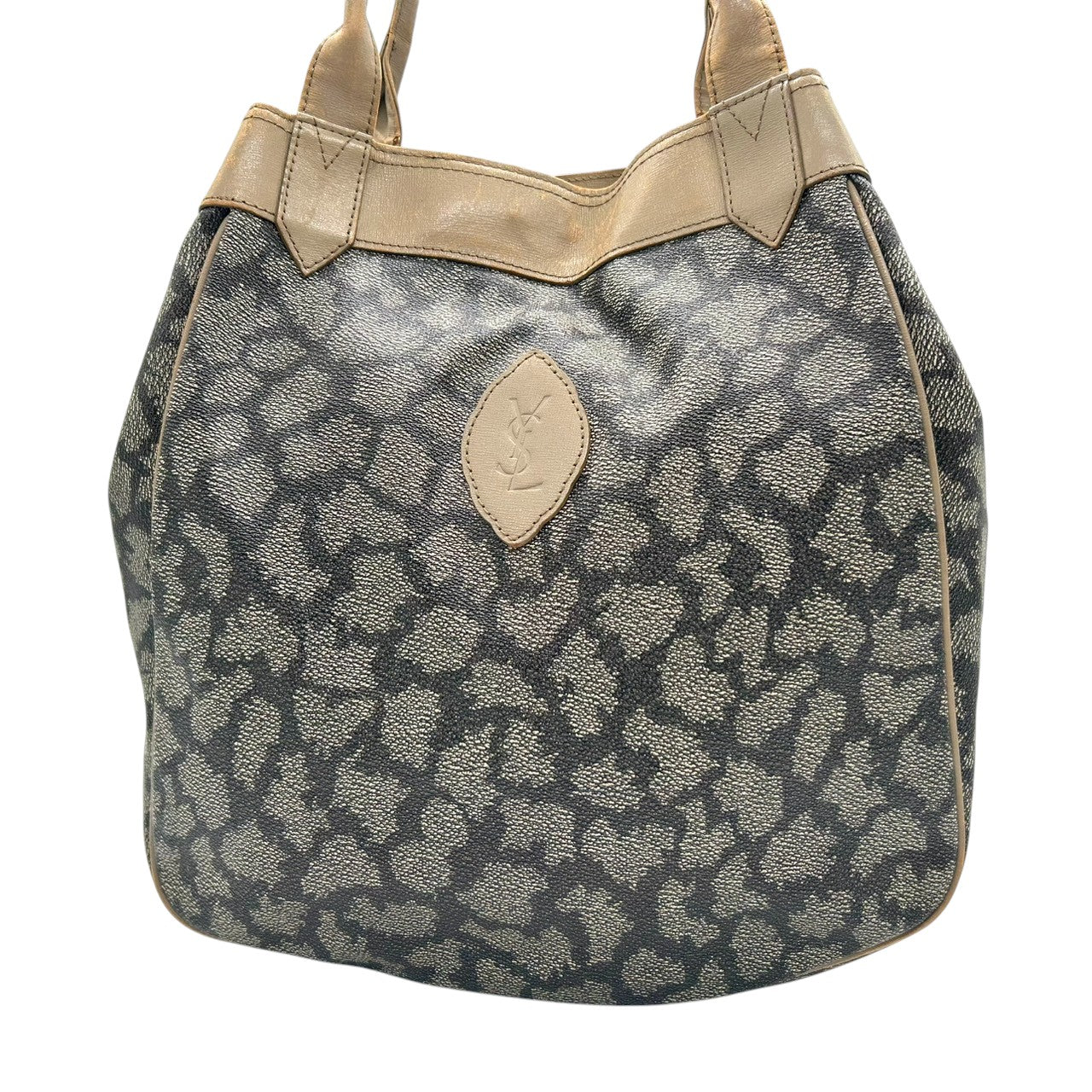 イヴサンローラン トートバッグ ワンショルダー PVC レザー YSLロゴ ジラフ柄 アニマル柄 ブラウン ベージュ A4可 大容量 肩掛け ヴィンテージ レディース クラシック エレガント YVES SAINT LAURENT s83