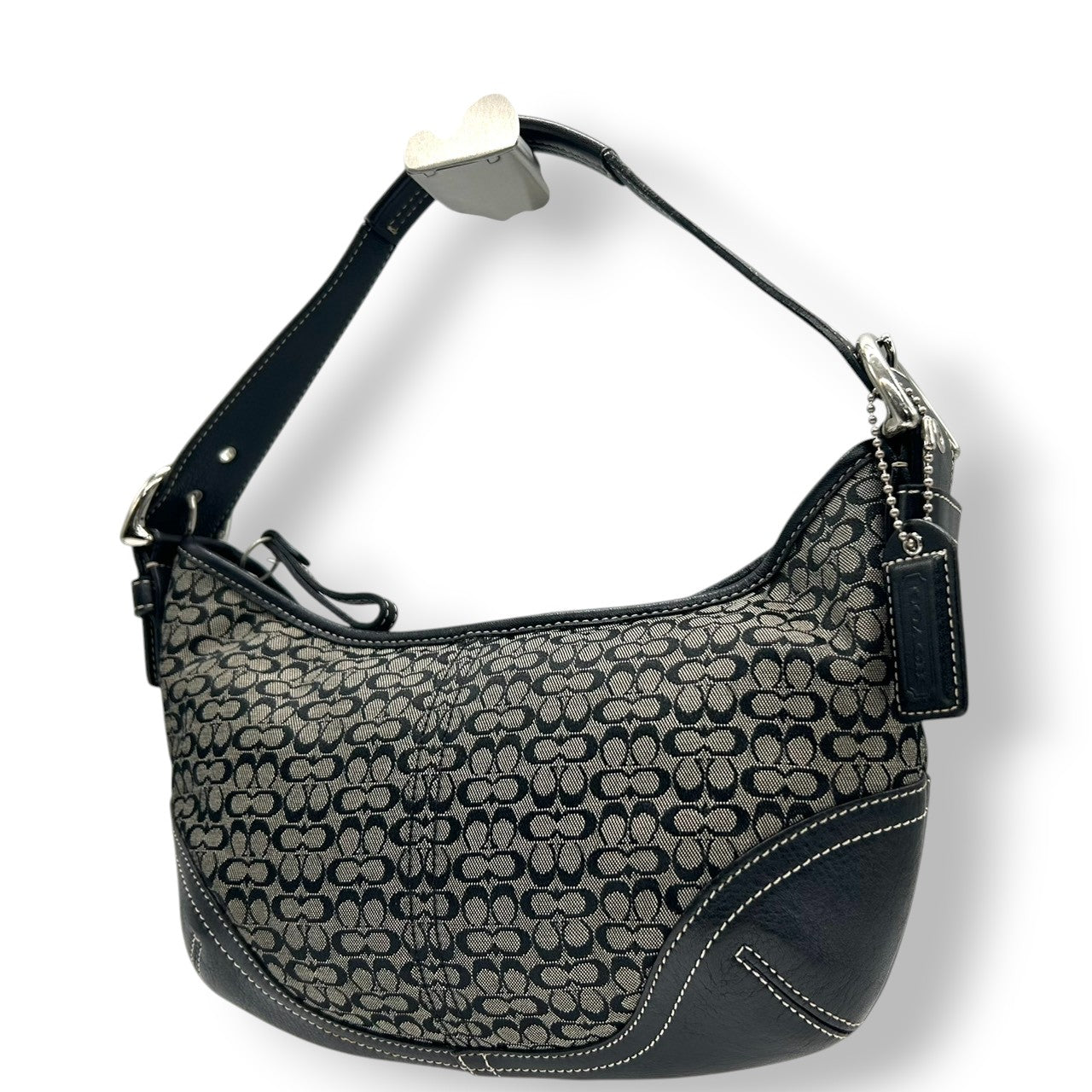 【美品】COACH コーチ ハンドバッグ アクセサリーポーチ ワンショルダー ミニシグネチャー キャンバス レザー 本革 ブラック 黒 レディース 肩掛け コンパクト 軽量 クラシック エレガント デイリーユース 定番人気モデル 6351 s83