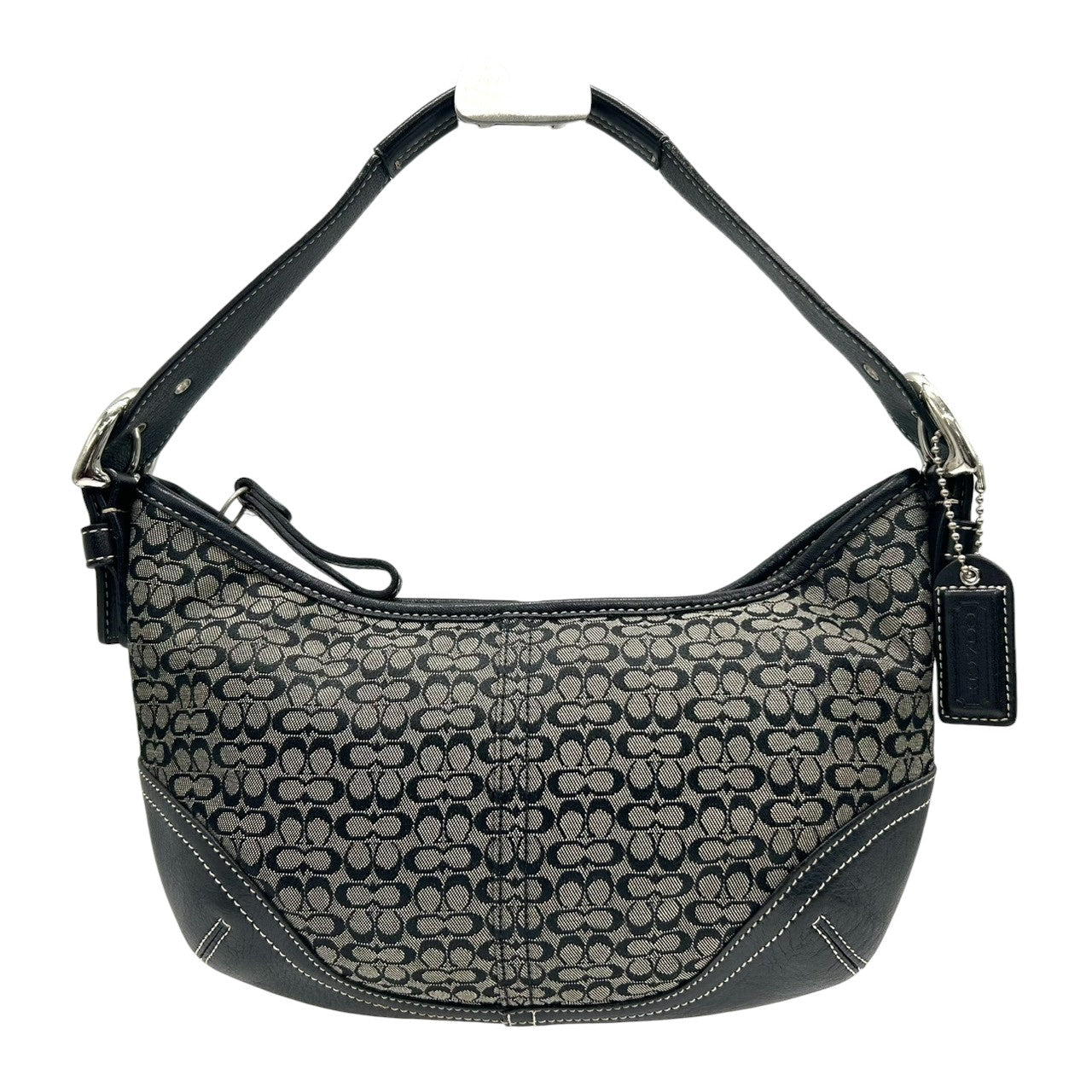 【美品】COACH コーチ ハンドバッグ アクセサリーポーチ ワンショルダー ミニシグネチャー キャンバス レザー 本革 ブラック 黒 レディース 肩掛け コンパクト 軽量 クラシック エレガント デイリーユース 定番人気モデル 6351 s83